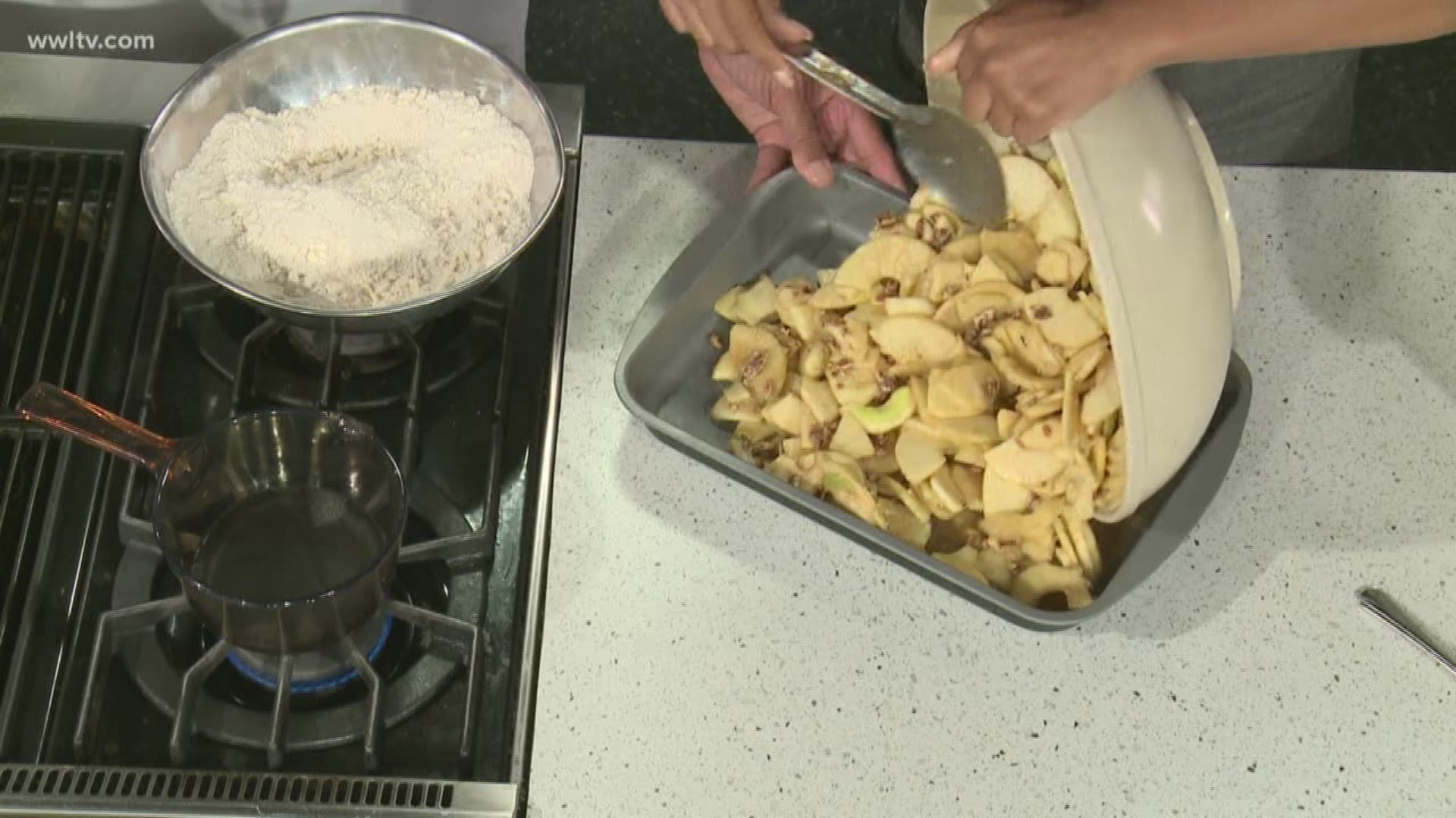 Chef Kevin and Sheba is warming us up this fall with a delicious Apple Cobbler with Pecans and Caramel.