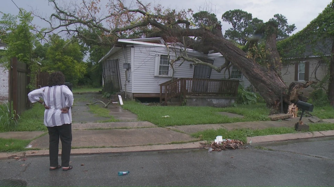 Woman pleads for help after New Orleans East home crushed by tree, looted
