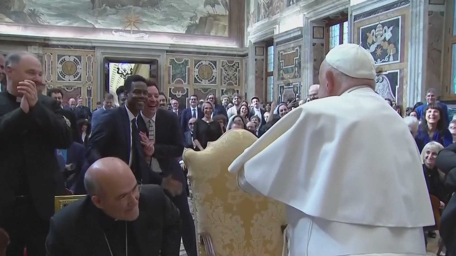 Pope Francis hosted a group of comedians from around the world and they gave him a standing ovation.