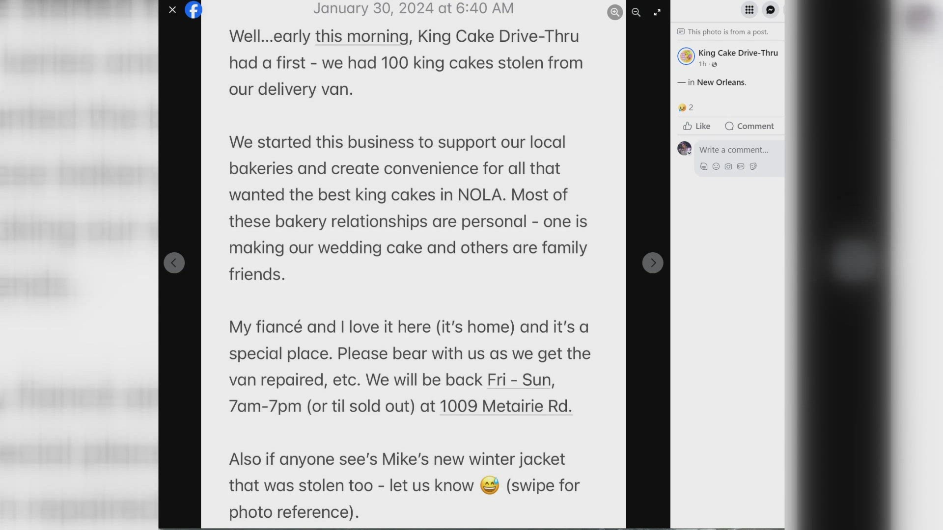 Thief steals 100 king cakes.