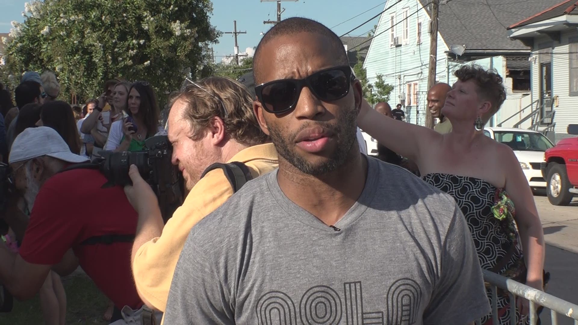 World-renown musician and New Orleans native Trombone Shorty talks the legacy and life of Art Neville at a second line through Treme to honor the late Neville on Monday, July 29.