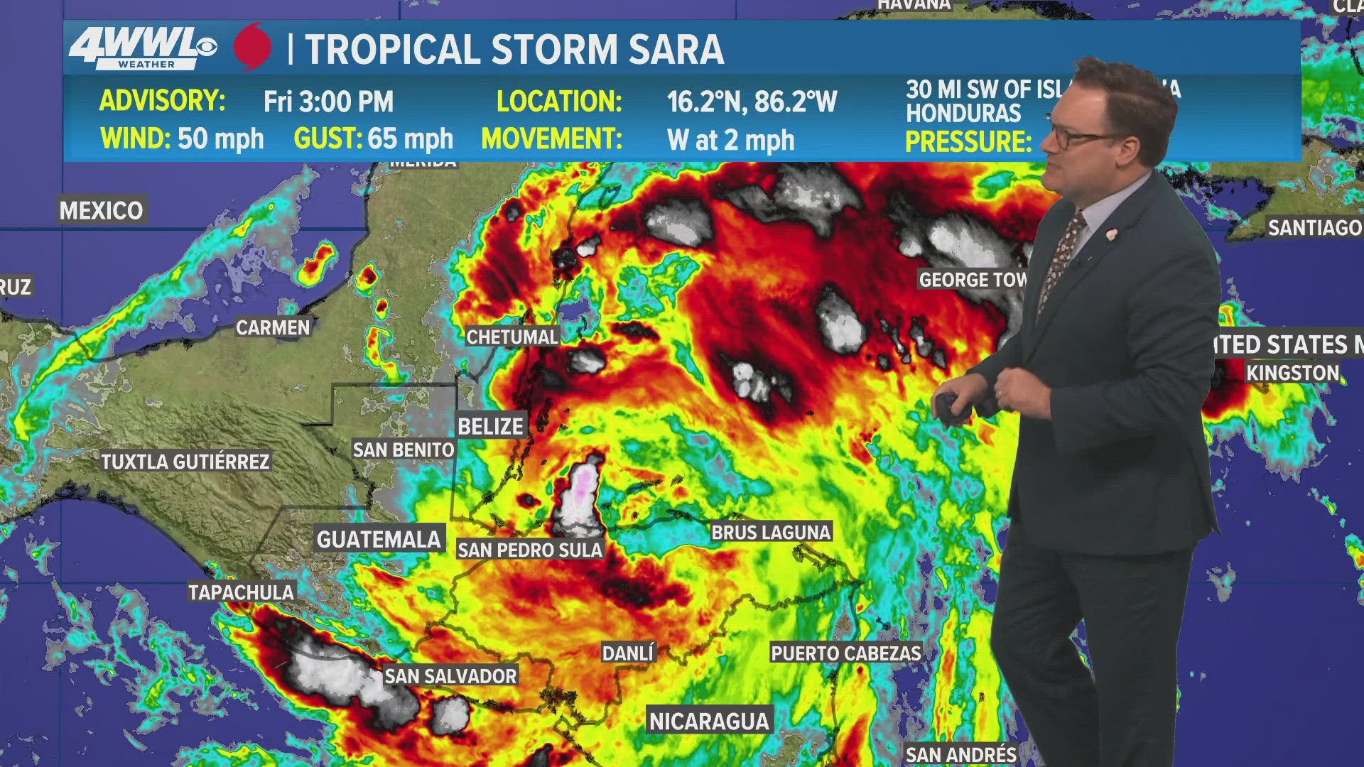 WWL Louisiana Chief Meteorologist Chris Franklin is tracking Tropical Storm Sara for News at 5PM on Friday, Nov. 15, 2024.