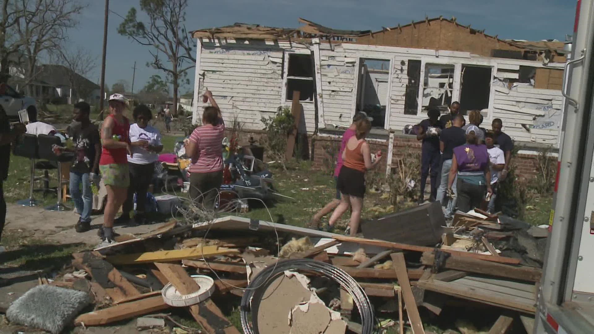 An Arabi woman is thankful for the help she's received from teenagers after a tornado blew through leaving a path of destruction.