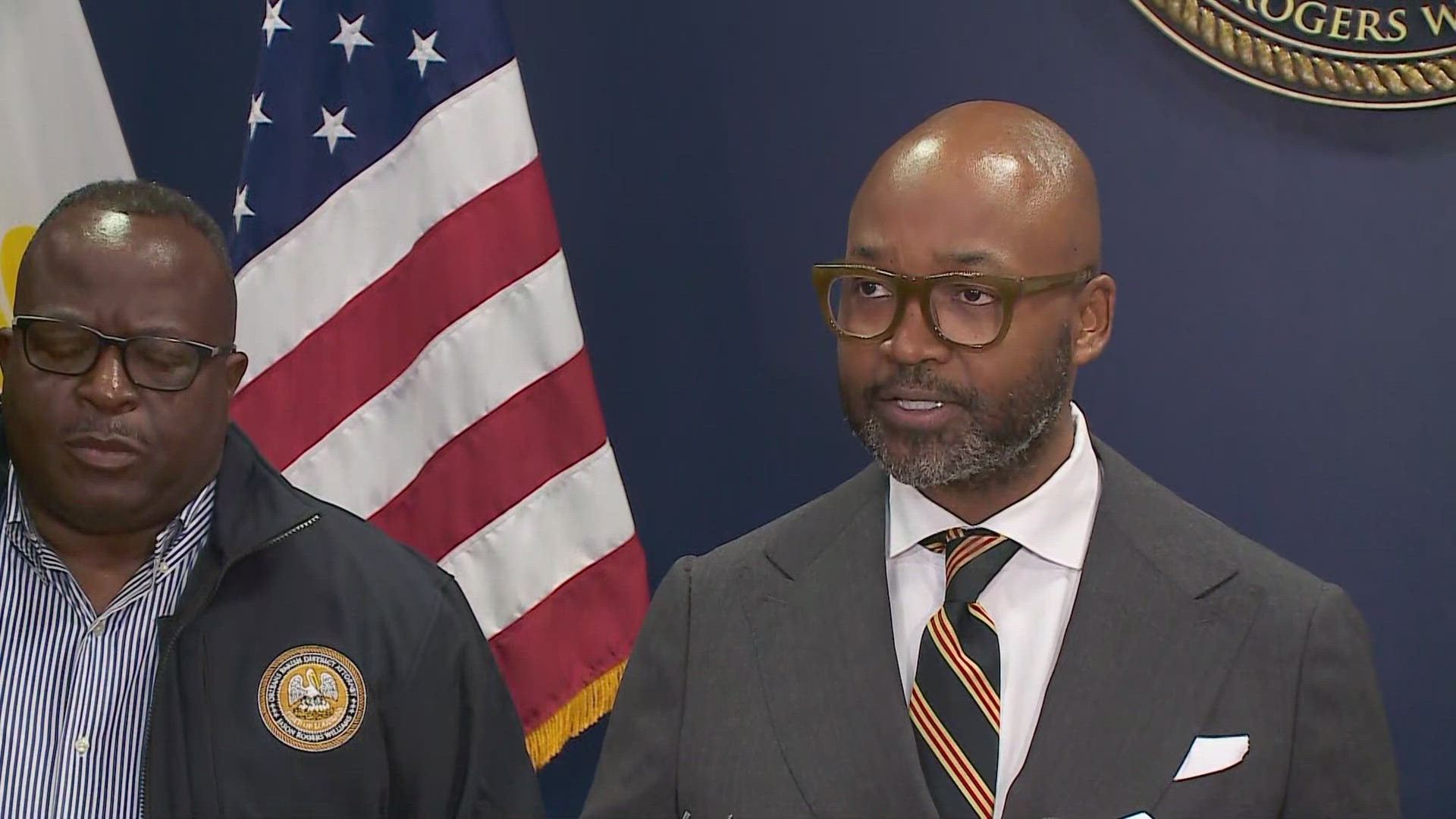 The Orleans Parish District Attorney’s Office hosts a press conference to address a scam related to jury summonses targeting New Orleans residents.