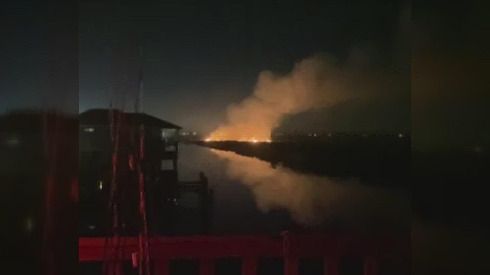 The marsh fire sparked in the Highway 11/Carr Drive area of Slidell Sunday night.