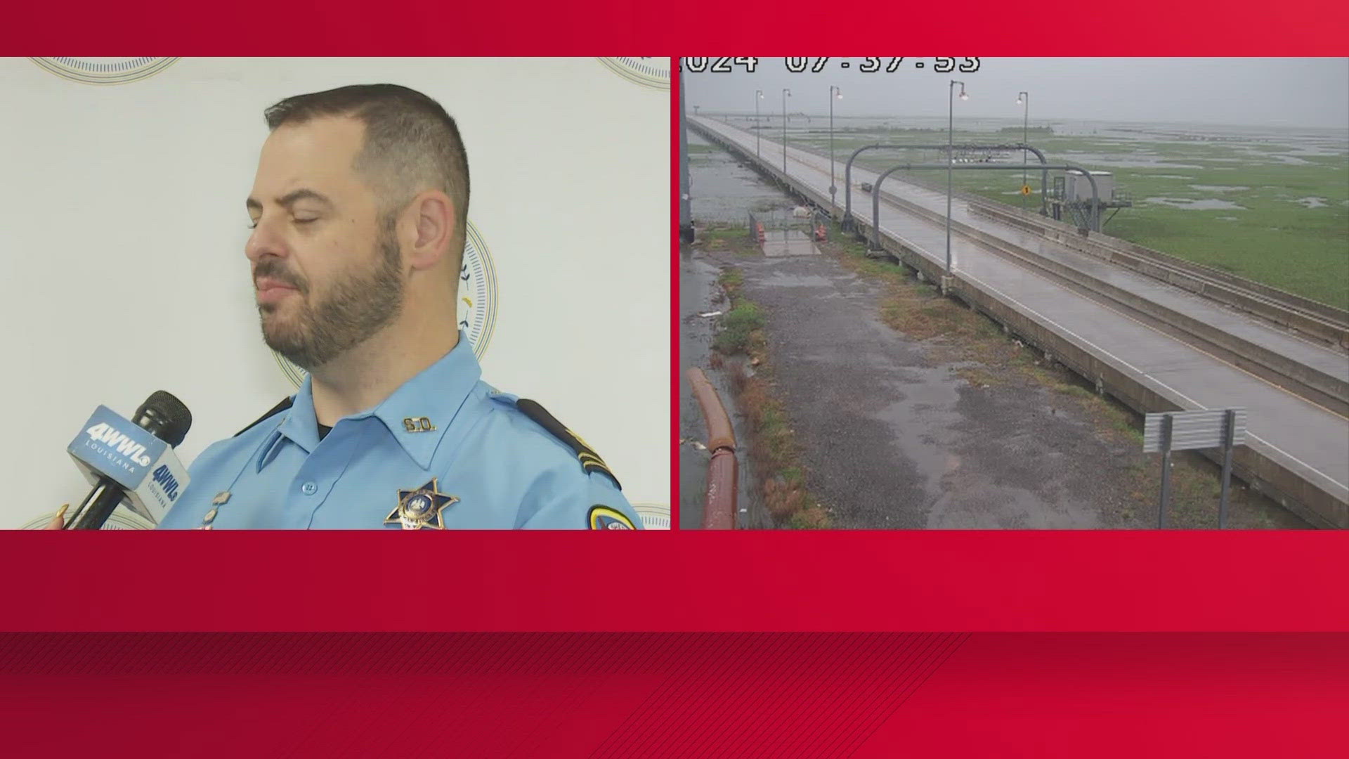 WWL's Leigha McNeil talks with Captain Brennan Matherne of the Lafourche Parish Sheriff's Office ahead of Hurricane Francine landfall on Wednesday, Sept. 11, 2024.