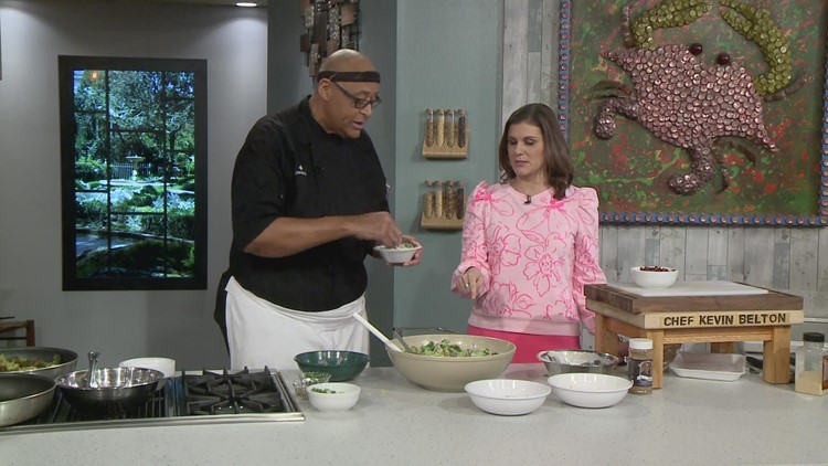Chef Kevin Belton in the kitchen cooking up Broccoli Buddha Bowl with Beef
