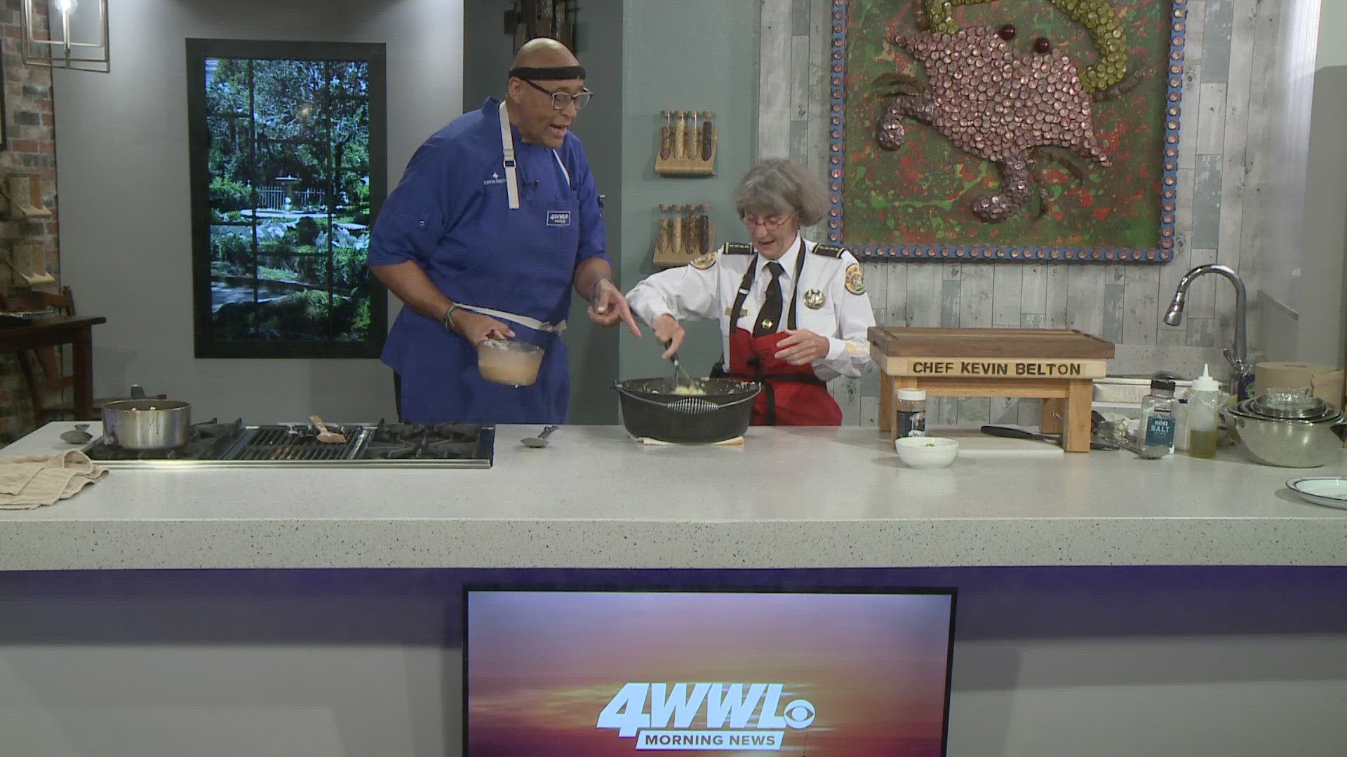 NOPD Chief Anne Kirkpatrick is making her momma proud with Chef Kevin Belton in the kitchen.