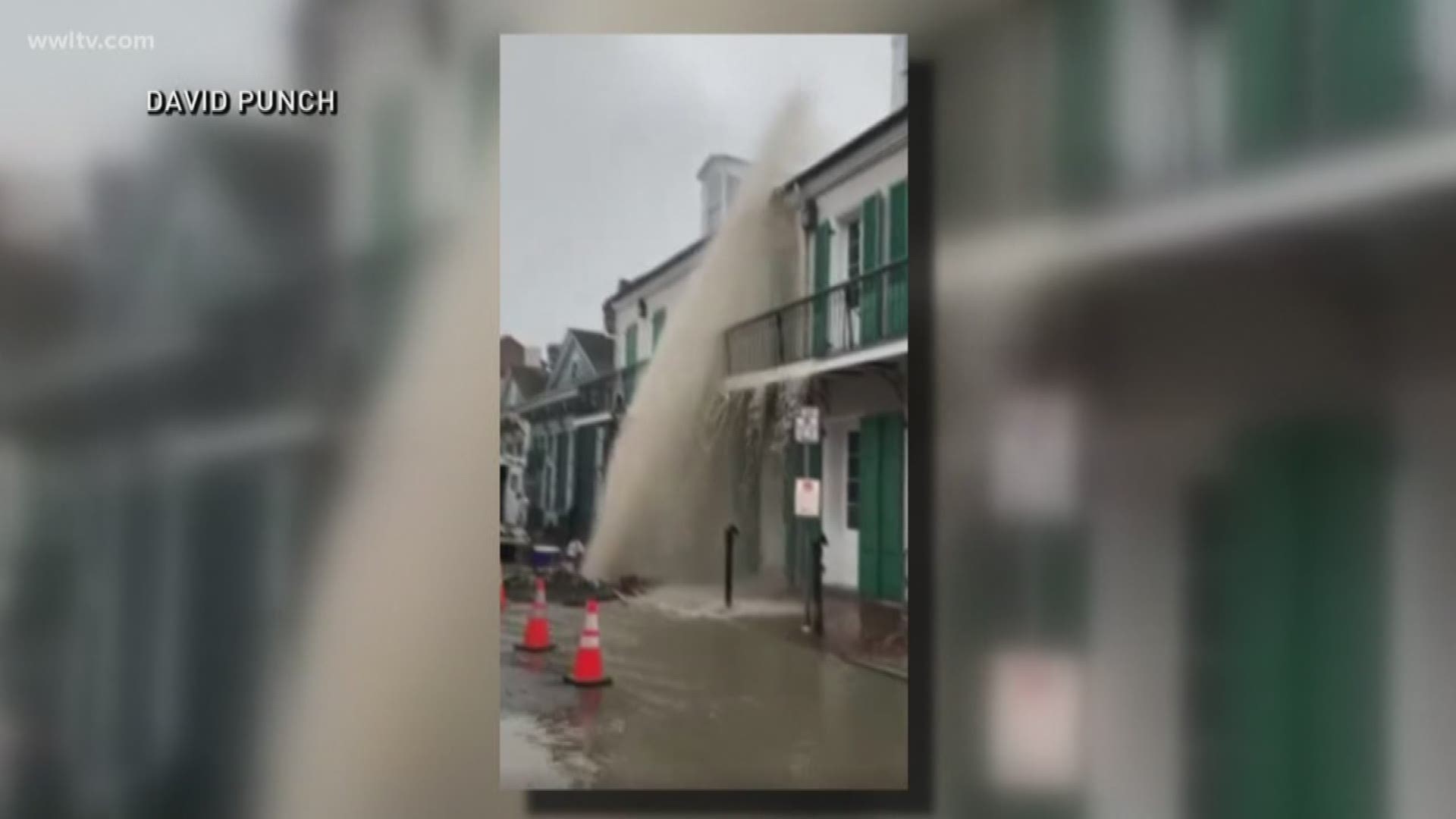 The water main that broke on St. Peter Street and Bourbon Street over the weekend, spewing a stream of water into the air and onto the Cat's Meow, was the result of an old corroded line more than 100 years old, according Richard Rainey with the Sewerage and Water Board.
