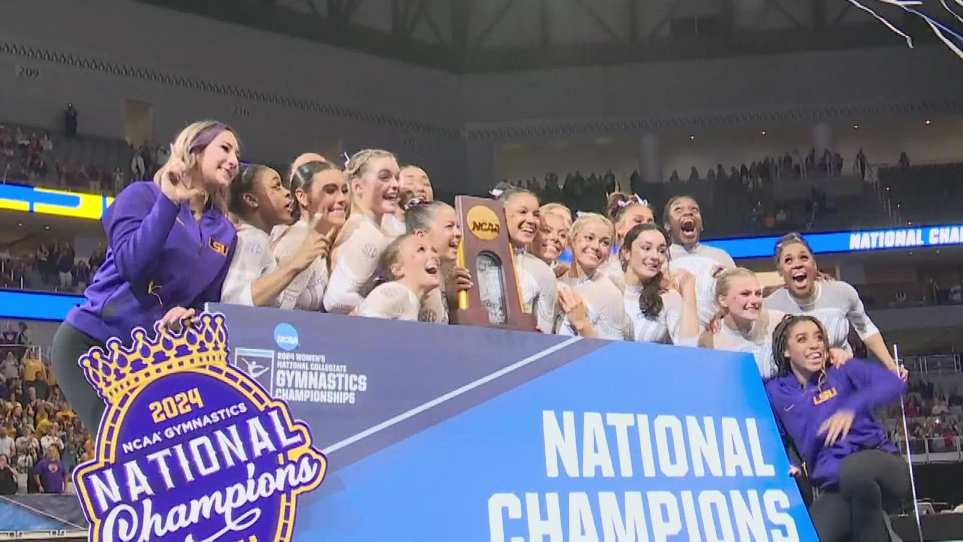 LSU's gymnastics team has earned its first-ever NCAA National Championship with a score of 198.225