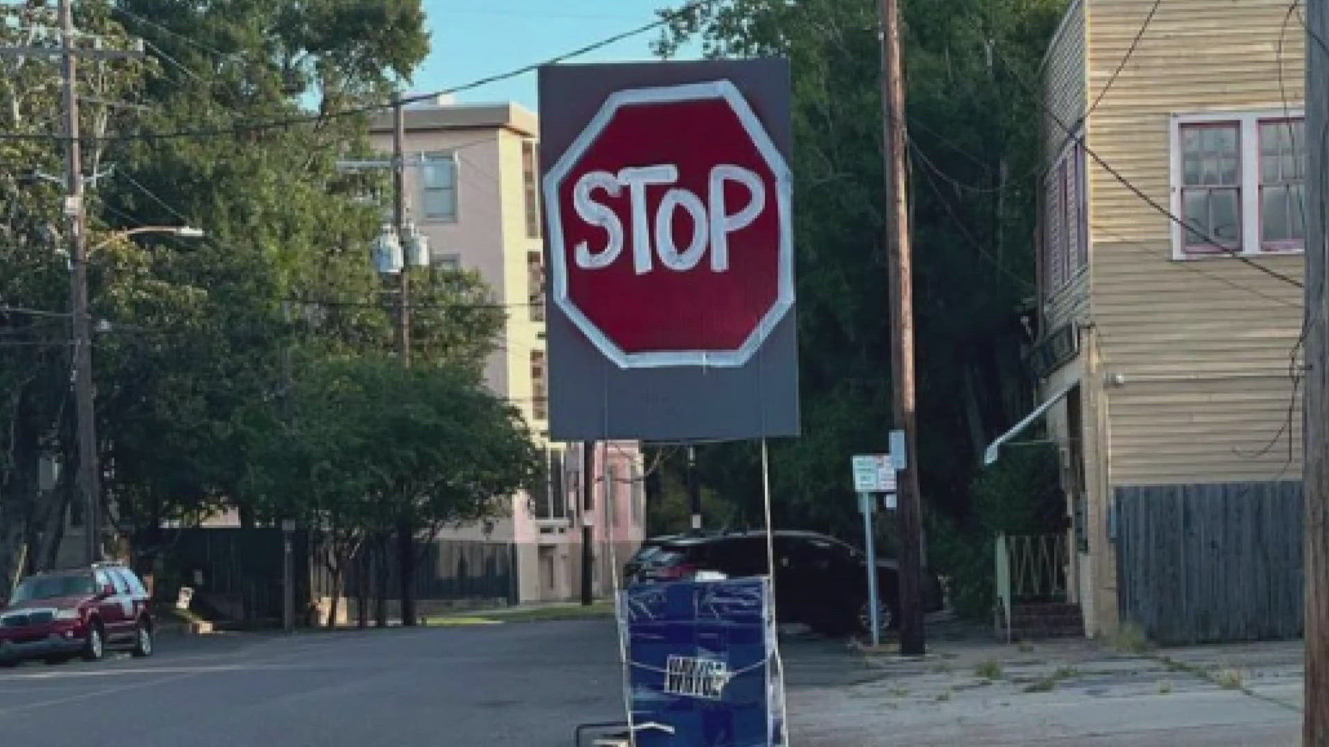 A stop sign on a busy corner Uptown has become something of a celebrity online. It's fallen down and gone back up multiple times with some creative solutions.