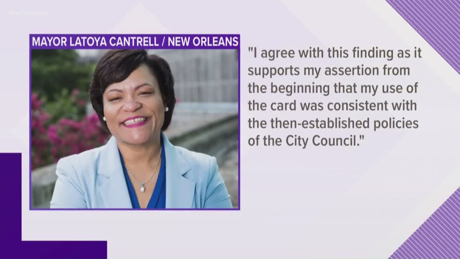 A report has found that the credit card usage of then-council member LaToya Cantrell was questionable, but was in line with what other Orleans Parish council members were doing at the time.
