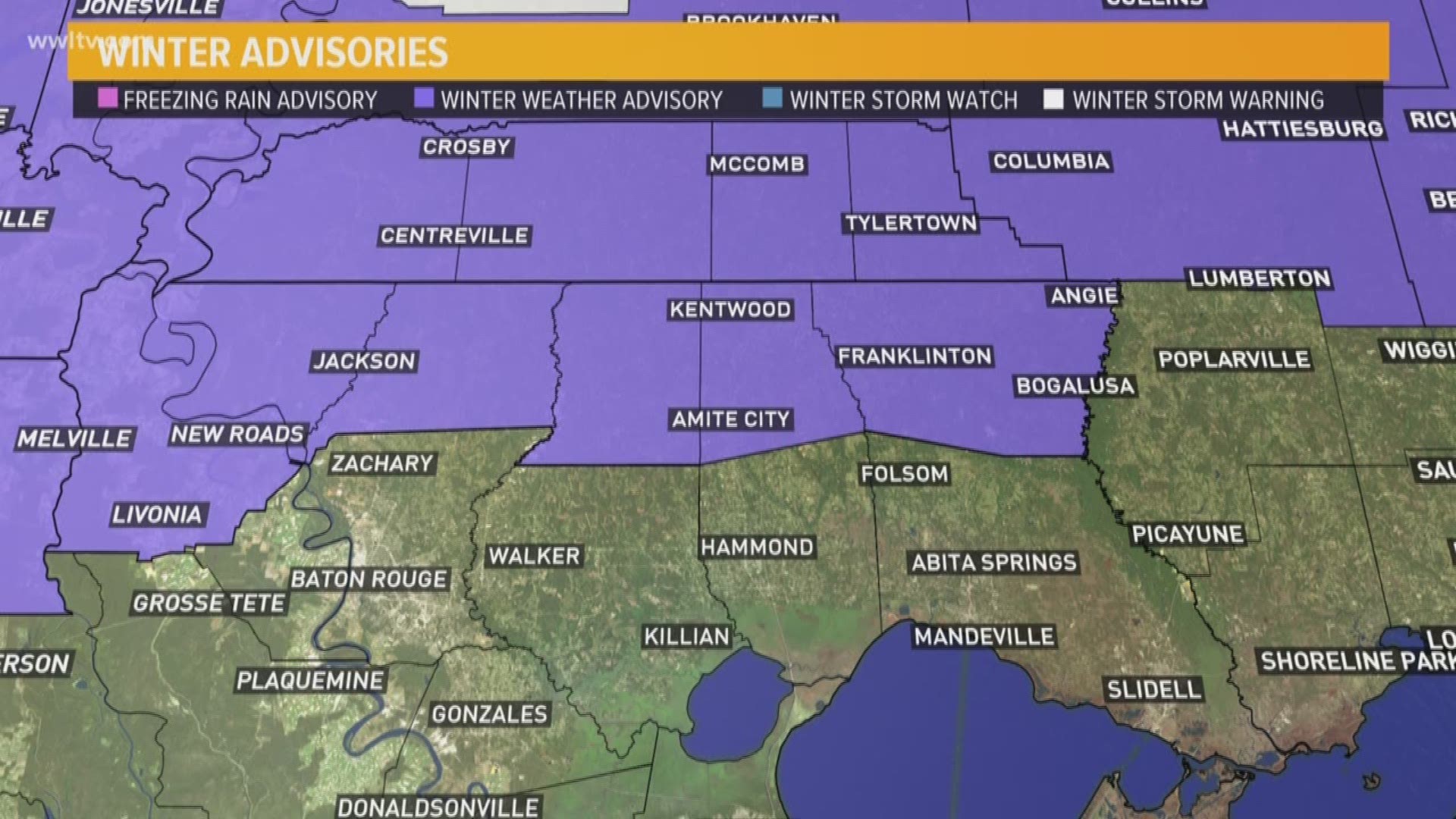 Visit WWLTV.com for an updated list of school closures ahead of Tuesday's winter weather advisory.