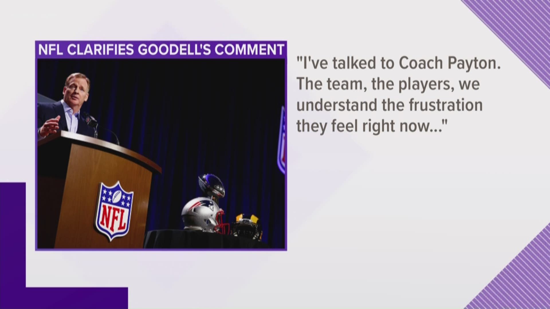 The NFL said Thursday that Goodell was just listing all the groups that he knows are frustrated.