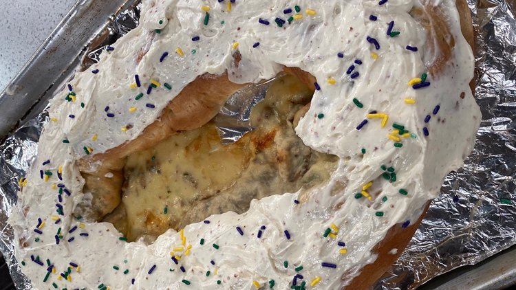 Recipe: Boudin King Cake with Savory Cream Cheese Icing