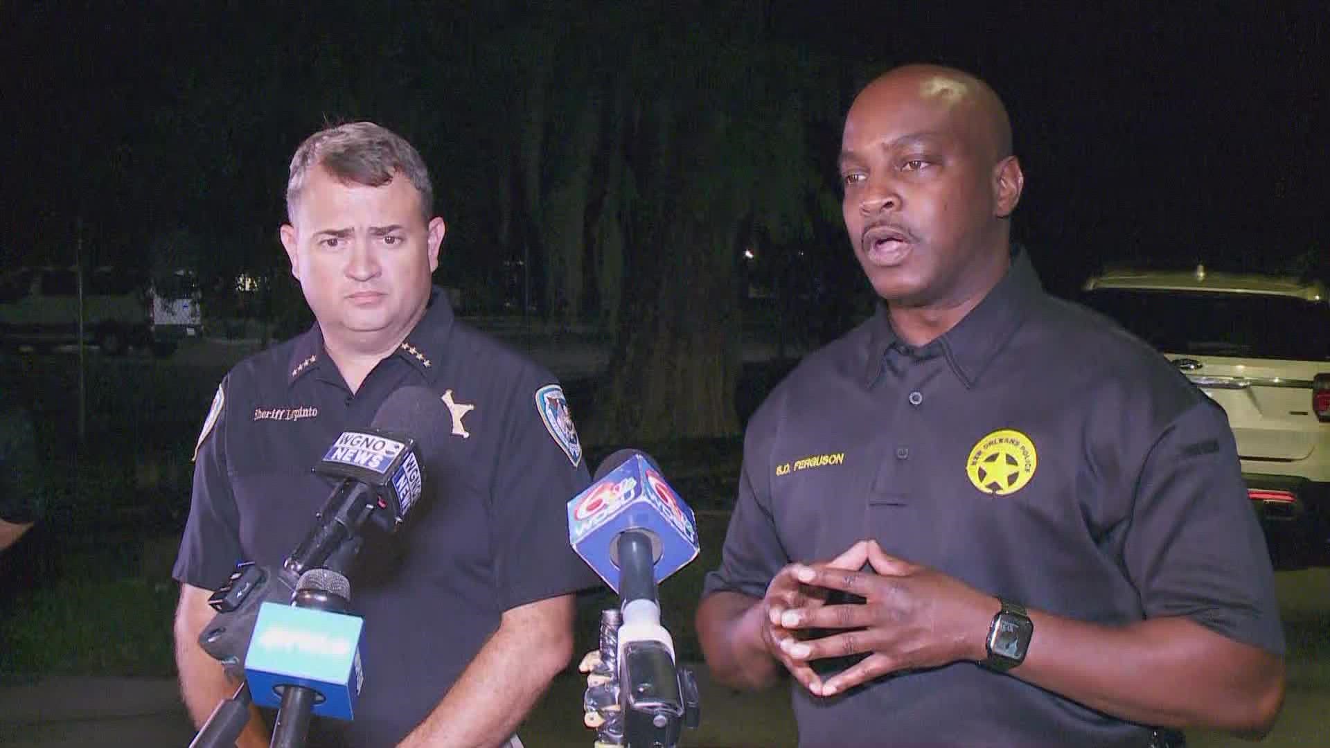 JP Sheriff Joe Lopinto and NOPD Supt. Shaun Ferguson discuss the alleged carjacking and the shootout between police and suspects in an Algiers park.