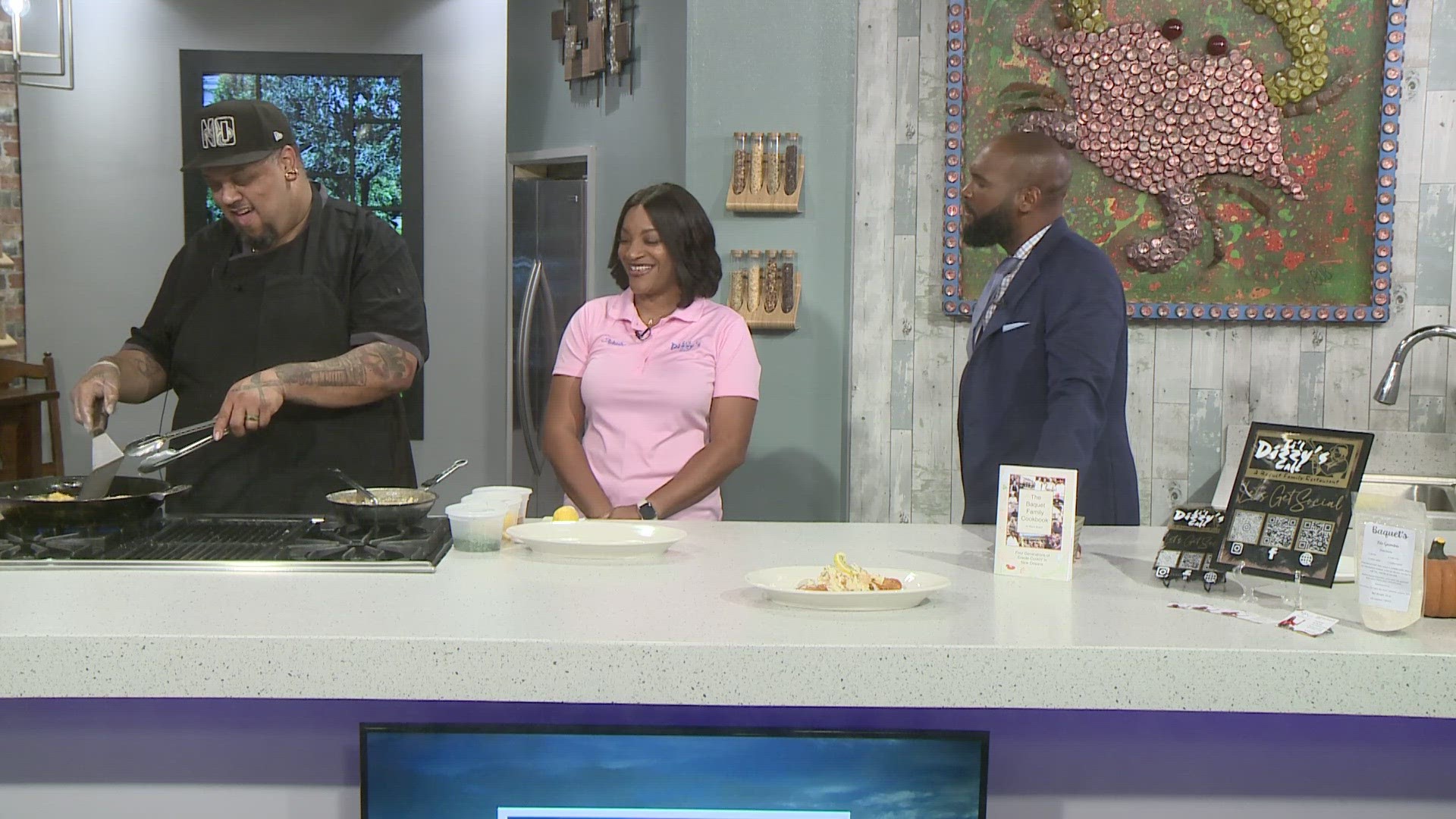 Lil Dizzy’s Cafe in the WWL-TV kitchen for Black Restaurant Week.