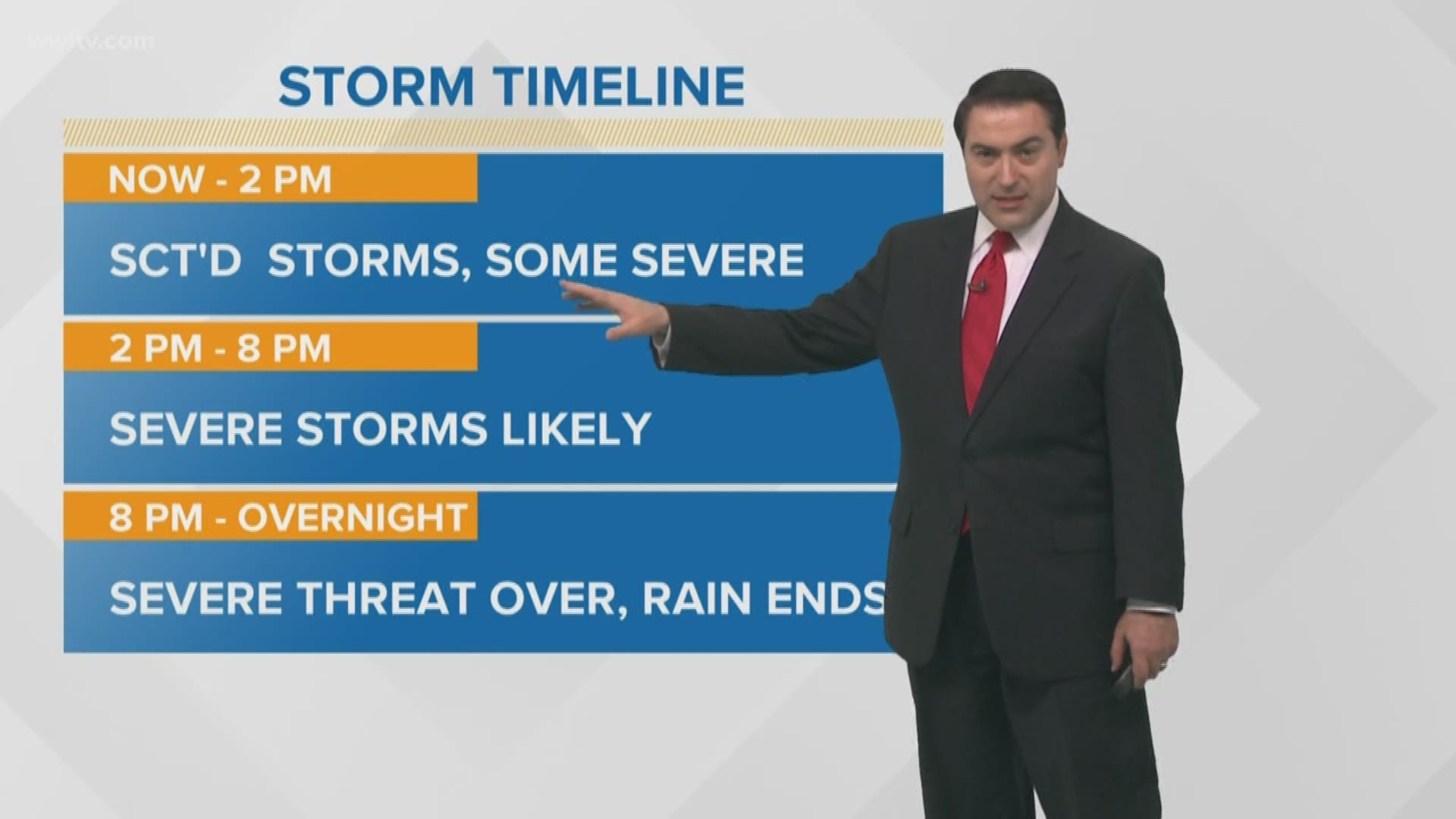 Meteorologist Dave Nussbaum says the Enhanced Risk remains over us we will have some strong to severe storms today with damaging winds, large hail and isolated tornadoes.