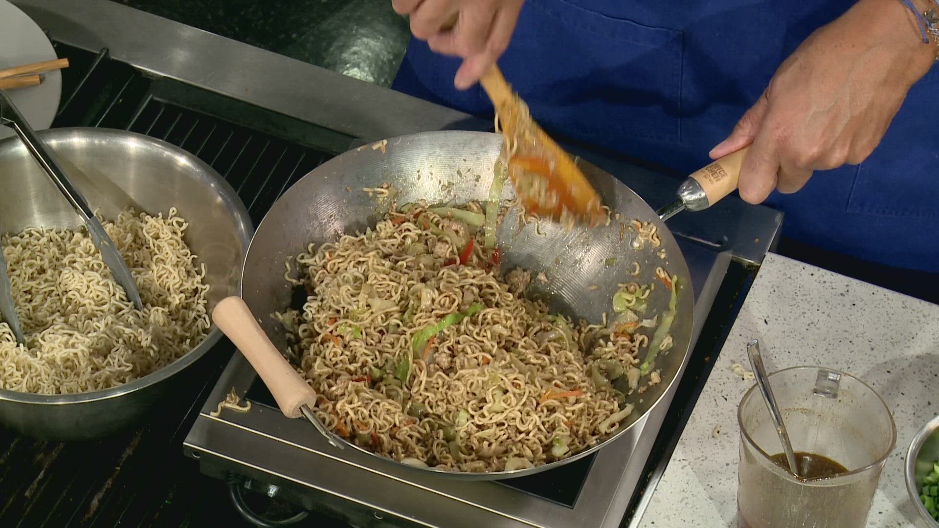 March is National Noodle Month, so Chef Kevin Belton is making egg roll inspired noodles and a savory kugel.