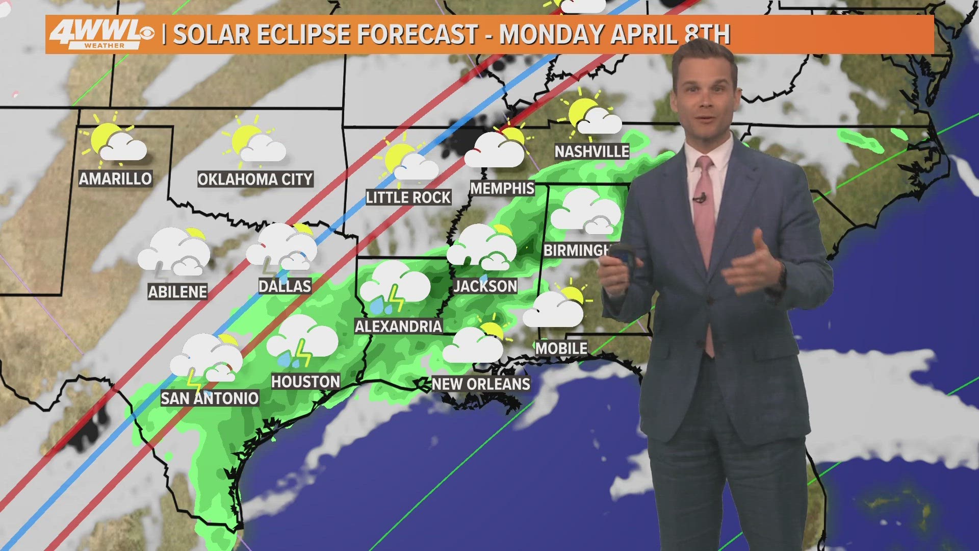 Meteorologist Payton Malone says viewin the solar eclipse in the New Orleans area will be 'hit and miss' at best.