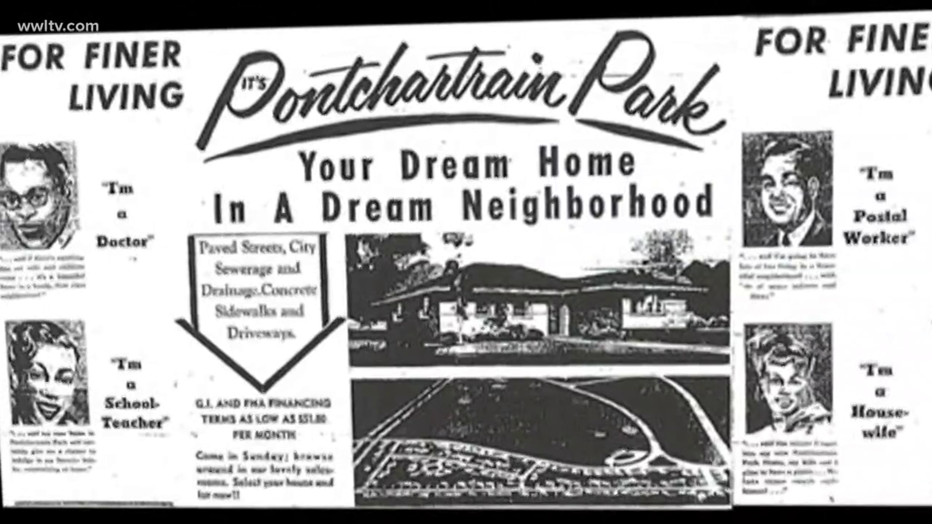 Pontchartrain Park was developed on the lakefront by the Park and Parkways commission. The 200-acre subdivision contained 1,000, two and three-bedroom homes.