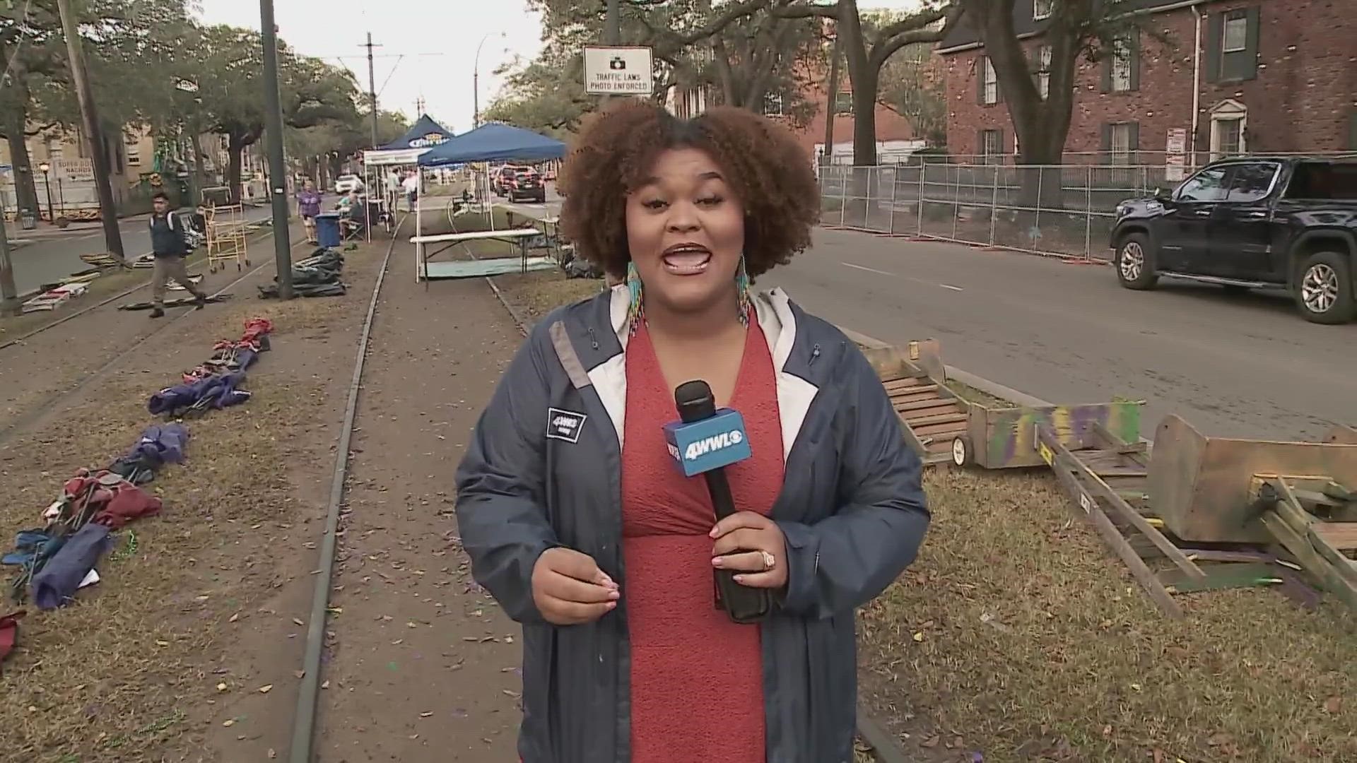 Parade-goers set up for parades tonight despite the threat of rain.