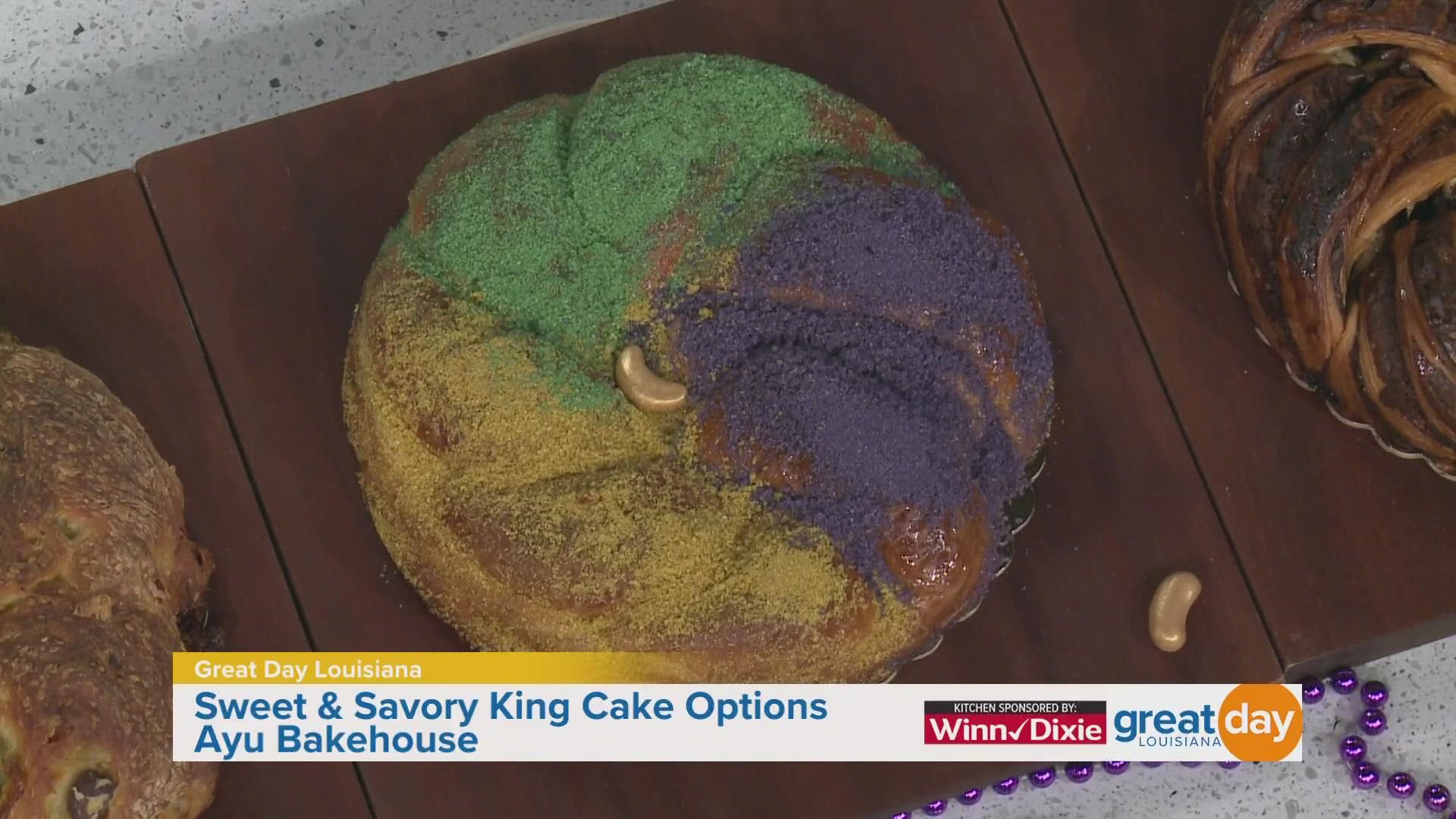 Ayu Bakehouse shares their king cake options, from a traditional style to a muffaletta inspired king cake.