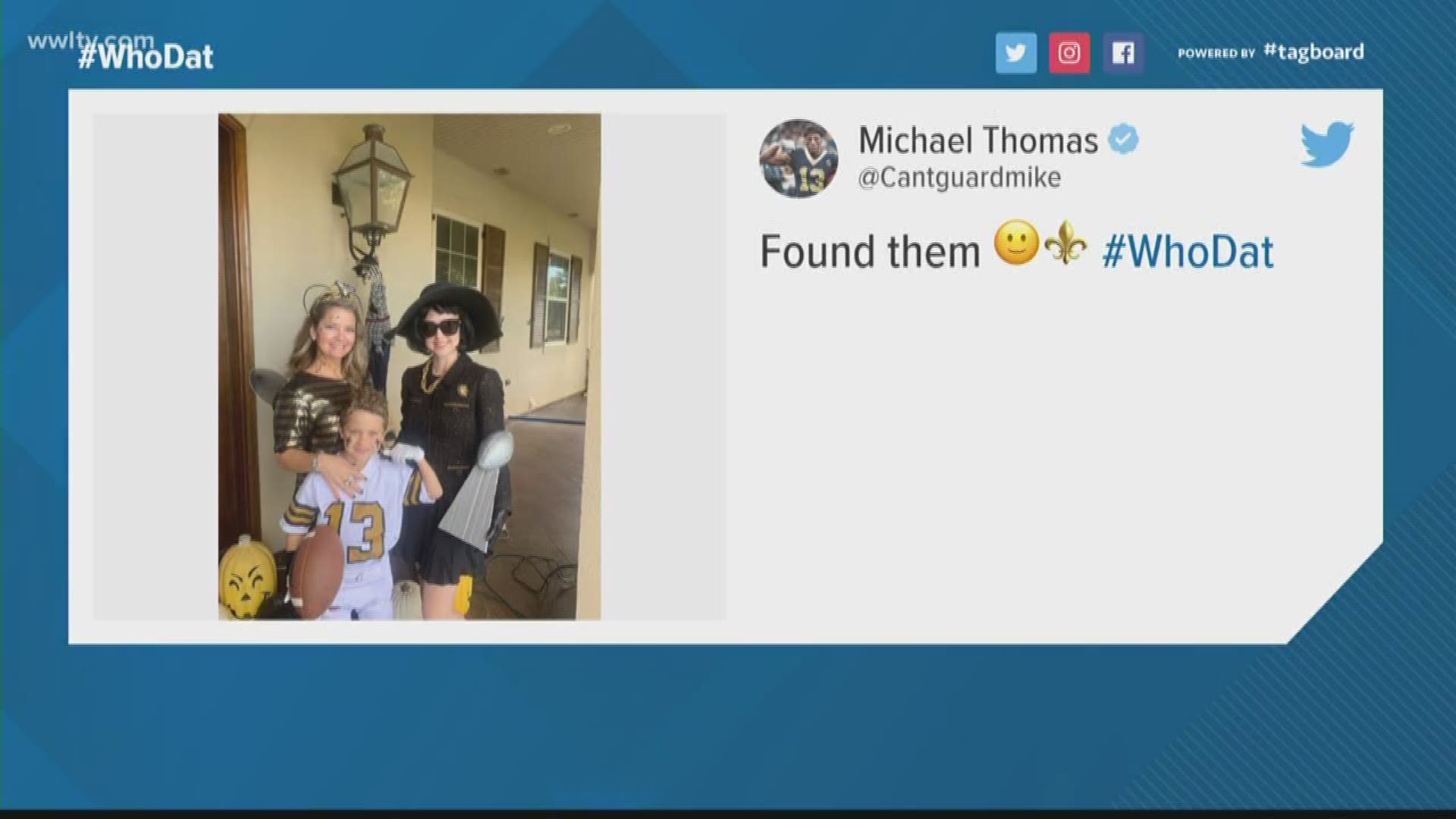 The Saints receiver was so impressed with the costumes that he sent out a request to find the family and give them tickets to the next game.