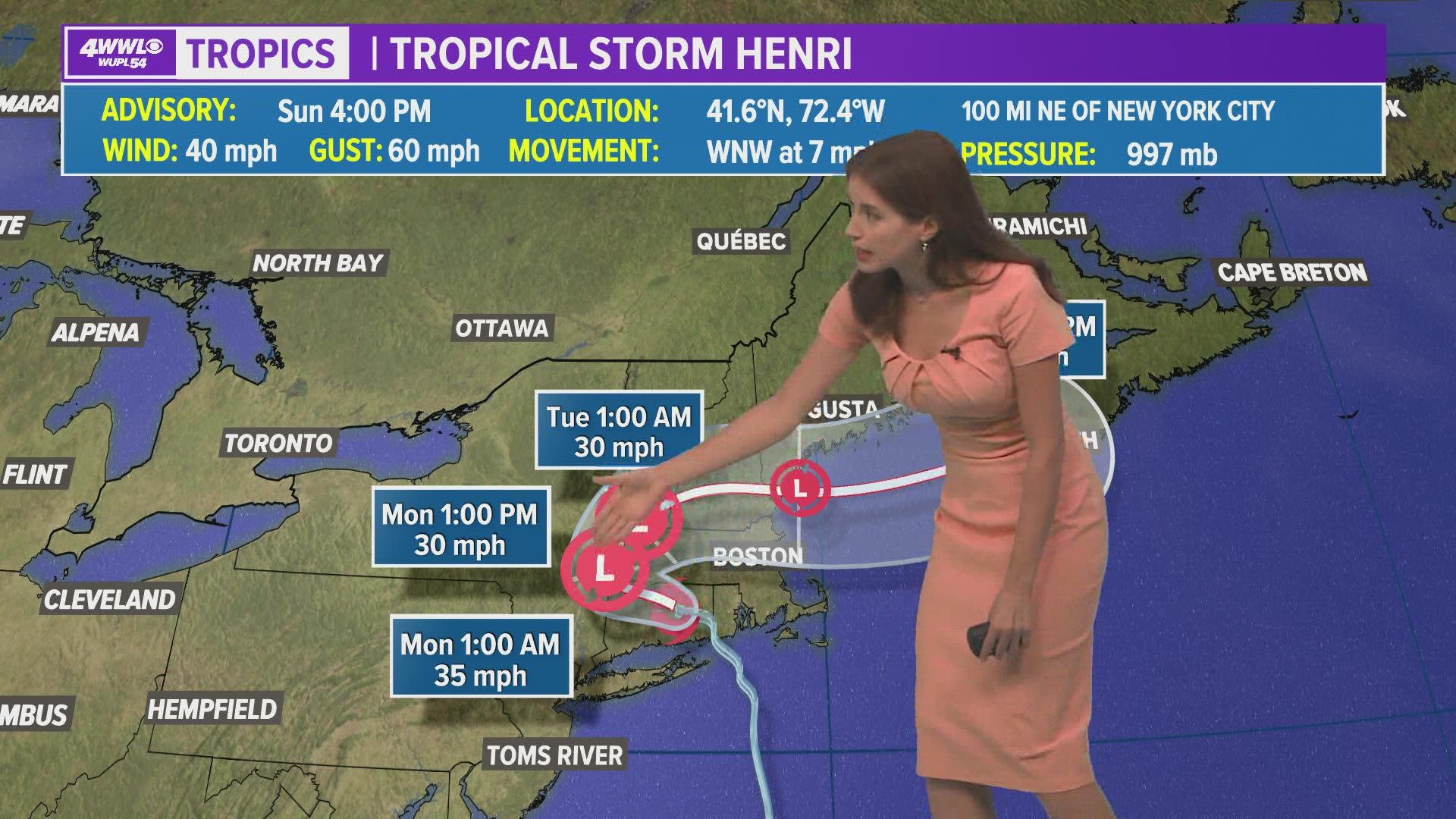 Weather Expert Alexandra Cranford explains how Henri has lost hurricane status and is now back down to a Tropical Storm.