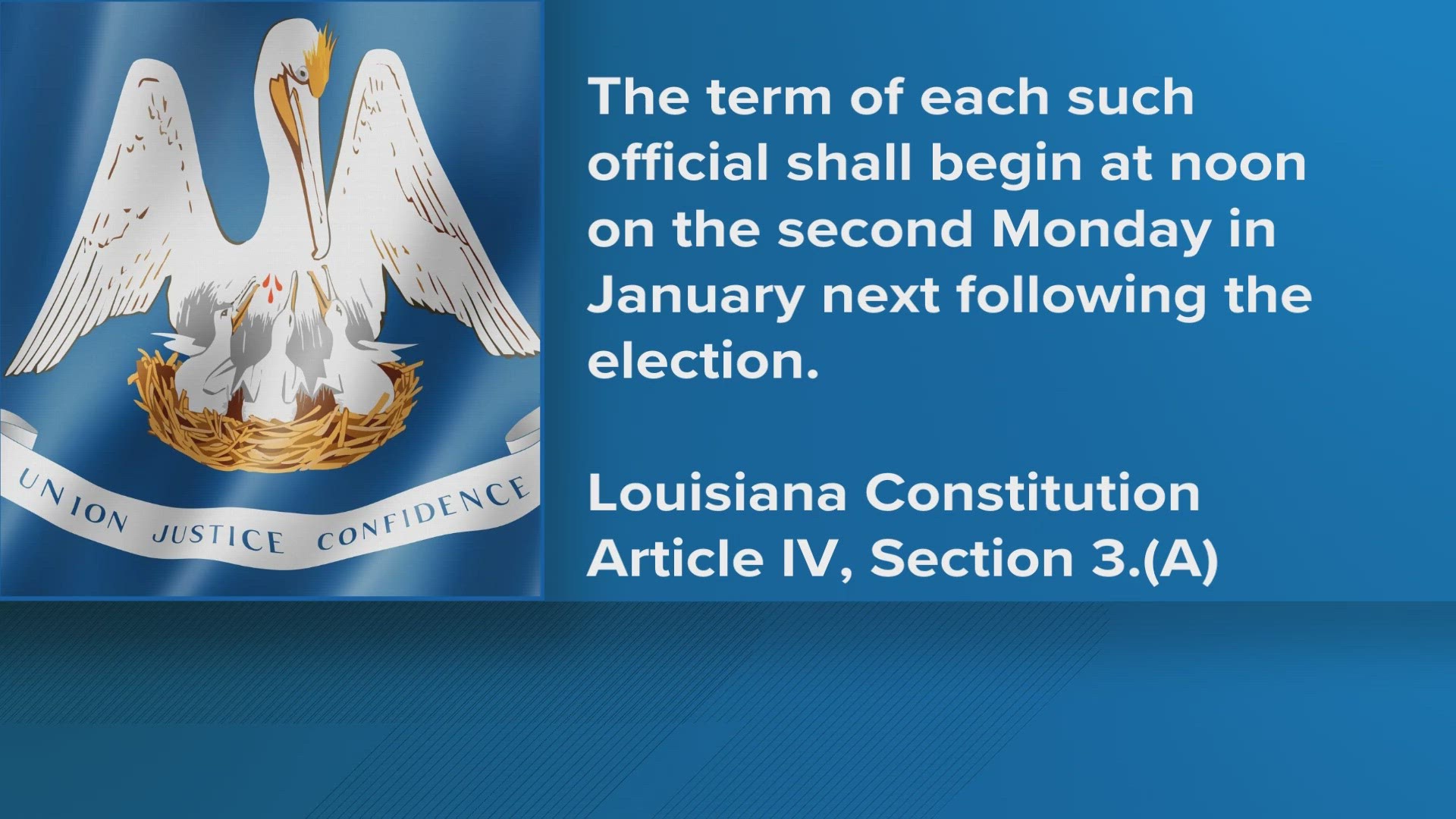 The inauguration ceremony is set for Sunday, Jan. 7 at 4:30 p.m. on the steps of Louisiana's State Capitol.