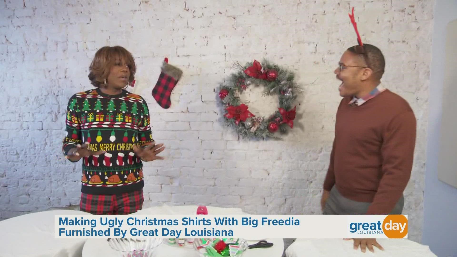 Queen of bounce, Big Freedia, and Malik Mingo make ugly Christmas t-shirts in honor of the holidays. They also discussed Big Freedia's Christmas music.