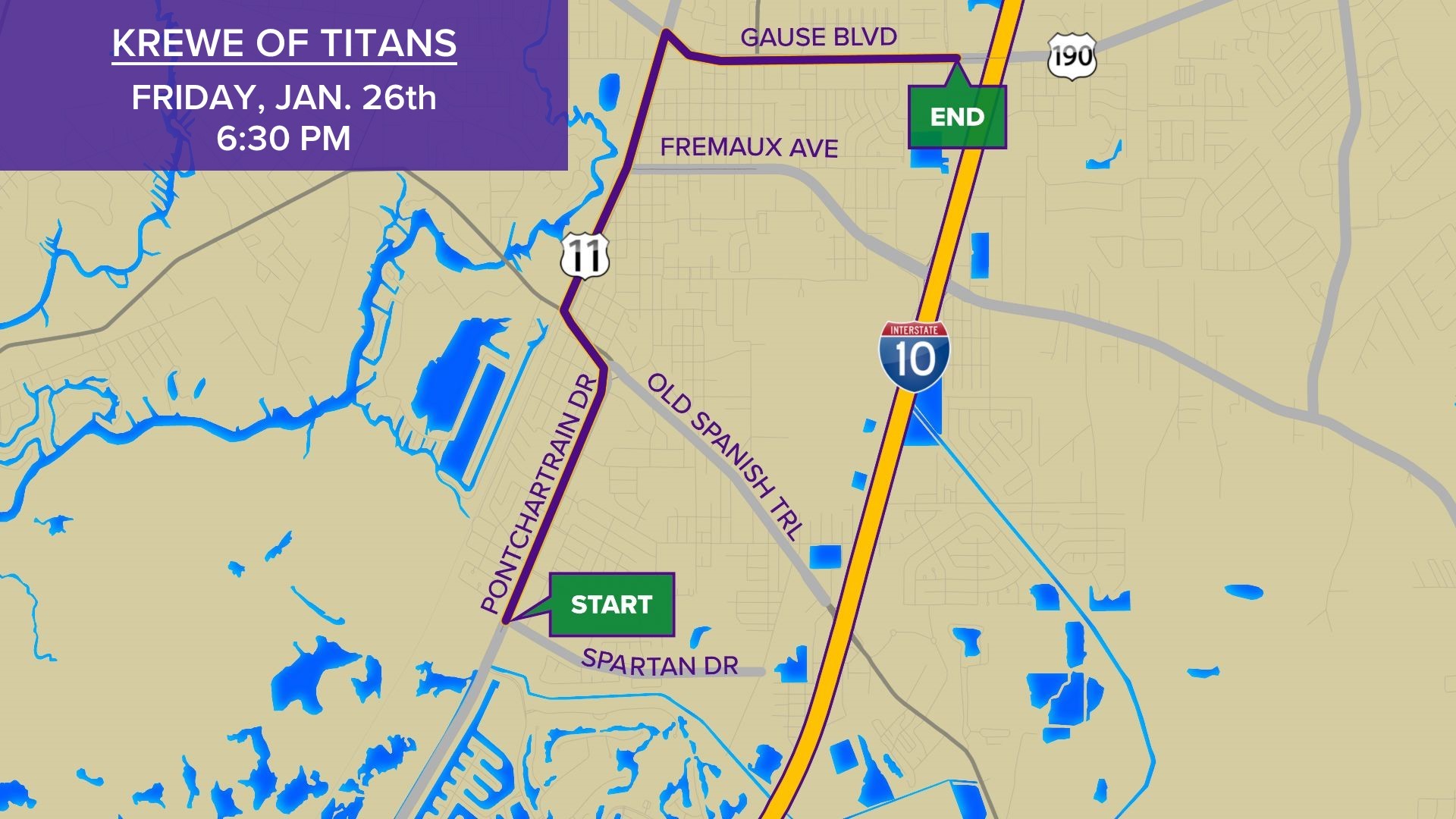 Krewe of Titans parade route 2024