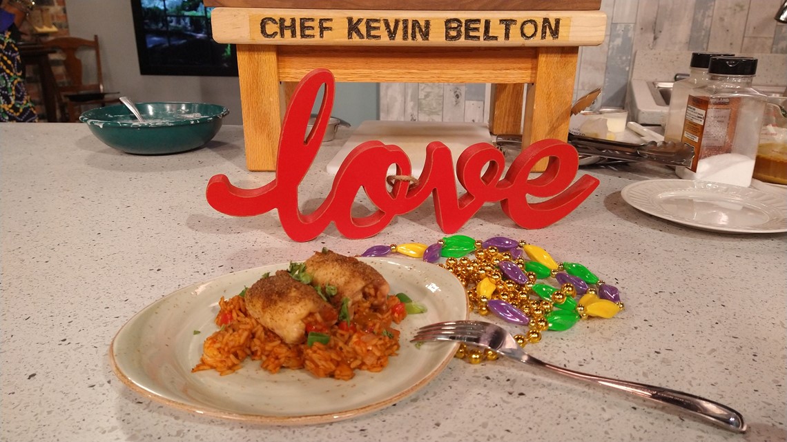 Recipe Chef Kevin Belton's Jambalaya Stuffed Chicken, King Cake Bake