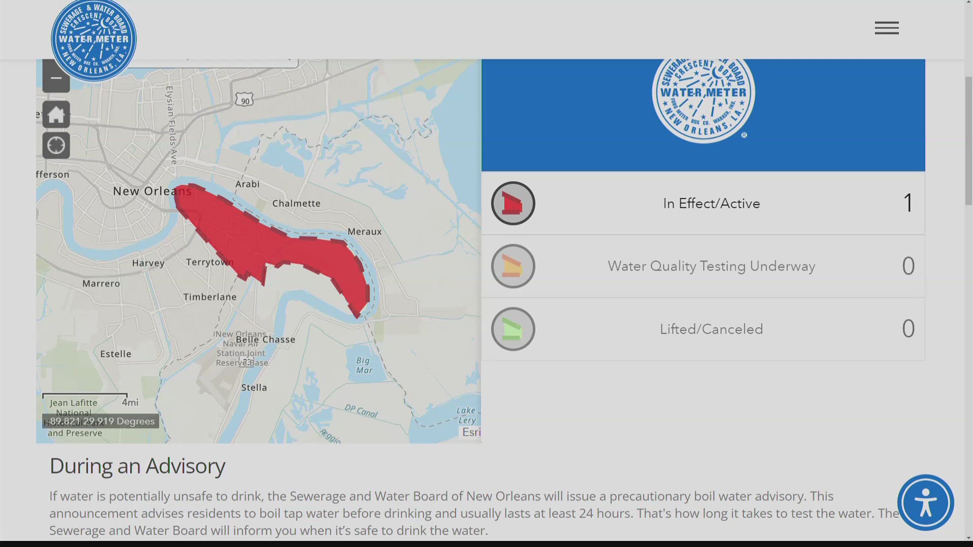 Some breaking news from the Sewerage and Water Board of New Orleans. They just called a precautionary boil water advisory for the entire Westbank.