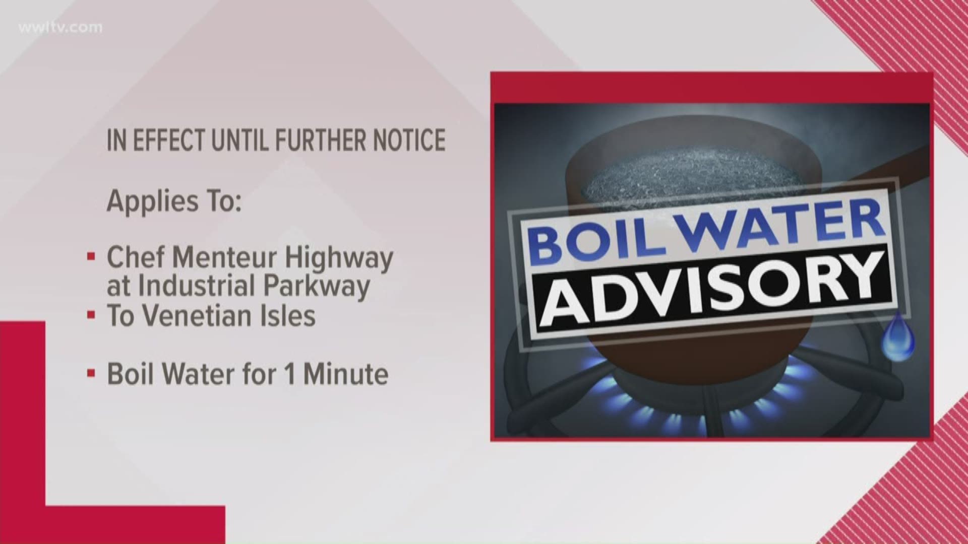 The New Orleans Sewerage & Water Board has issued a boil water advisory Friday for parts of New Orleans East along Chef Menteur Highway.