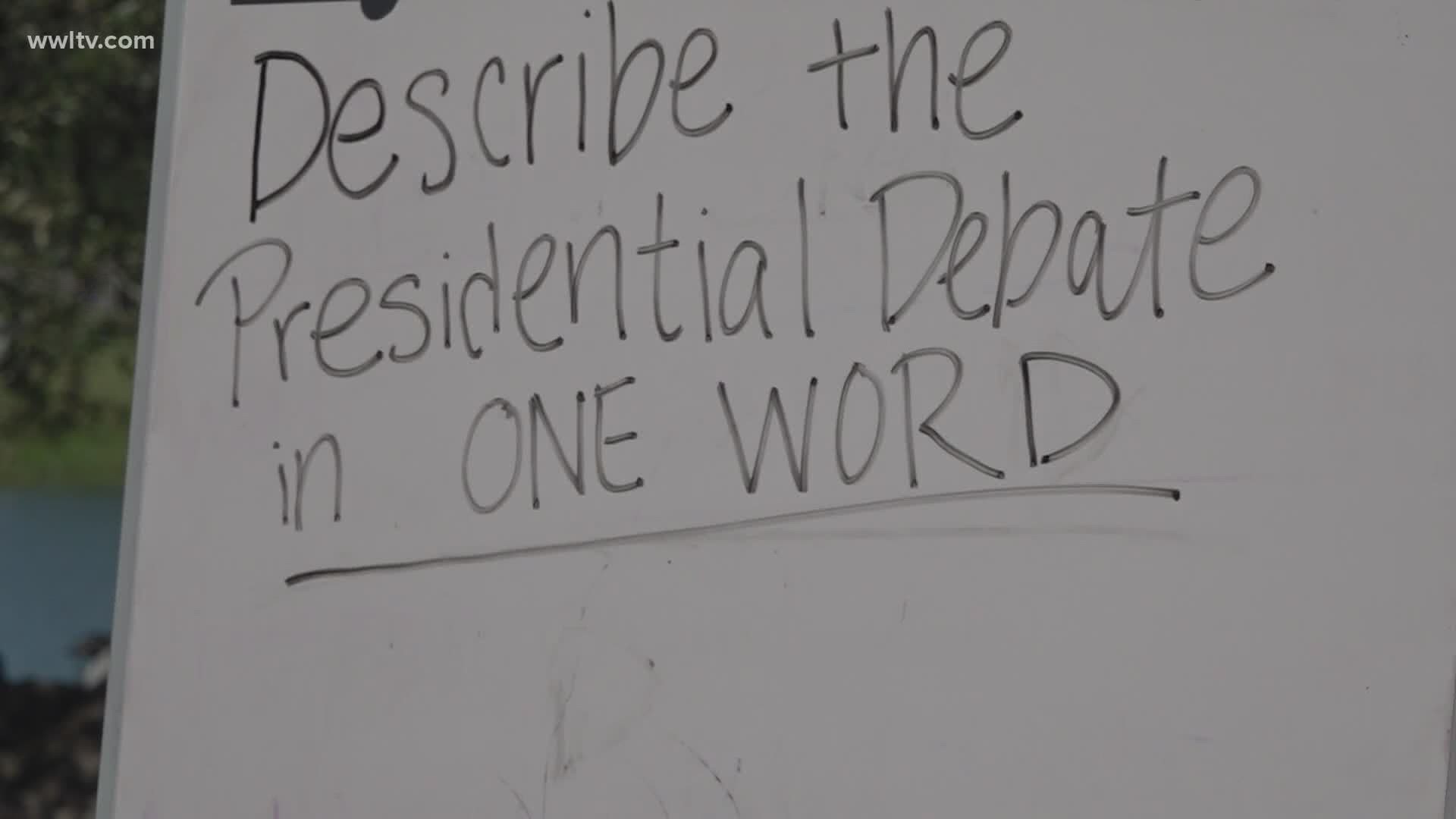 WWL-TV set out a paper tablet for people to write down what they felt about the first presidential debate in one word. It wasn't pretty.