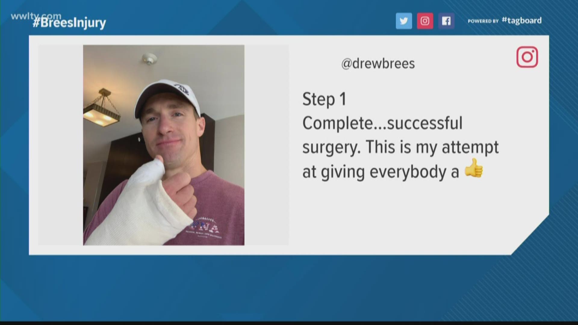 Drew Brees gives thumbs up after surgery