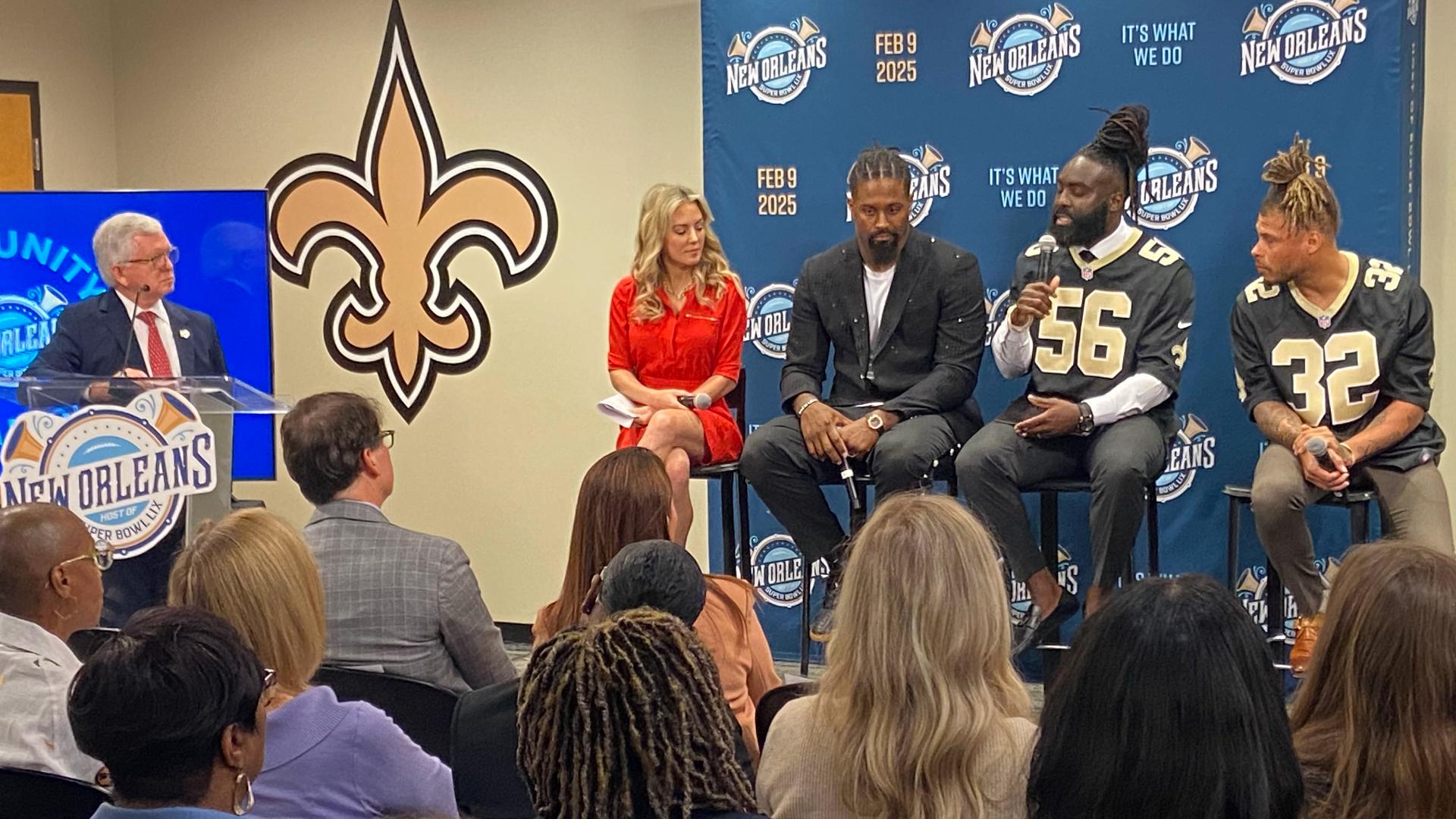 Reporter Jen Hale and Saints' Cam Jordan, Demario Davis and Tyrann Mathieu speak on their new roles on the Super Bowl LIX Host Committee.