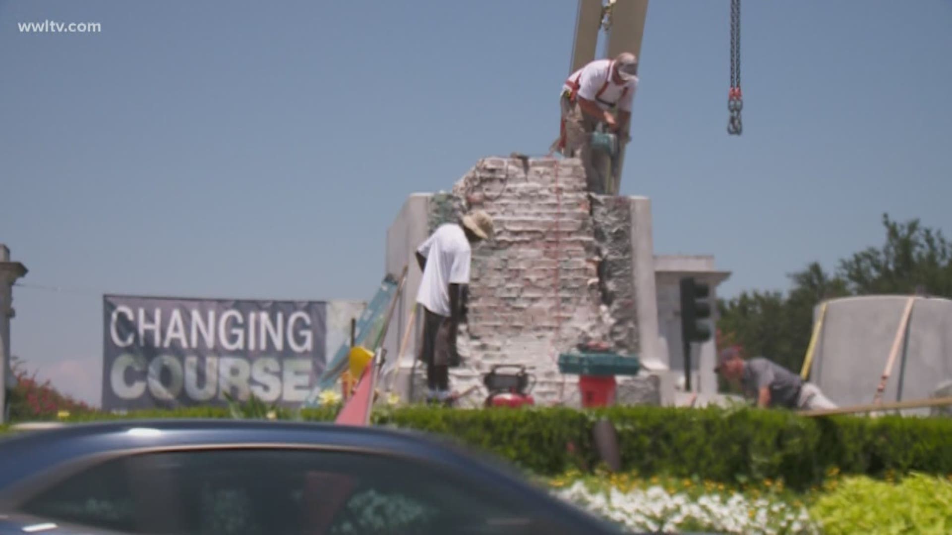 The process to remove the substantial base of the P.G.T. Beauregard monument began Wednesday.