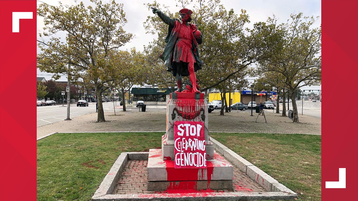 Columbus statue vandalized 'Stop celebrating genocide'