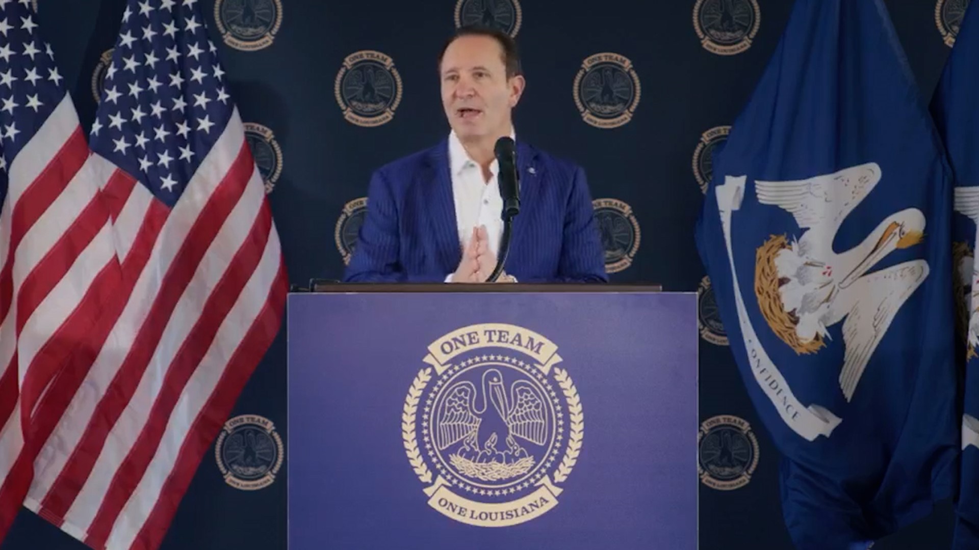 Louisiana Governor-elect Jeff Landry introduces Aurelia Skipwith Giacometto the state's top enviromental regulator on Wednesday, Nov. 15, 2023.