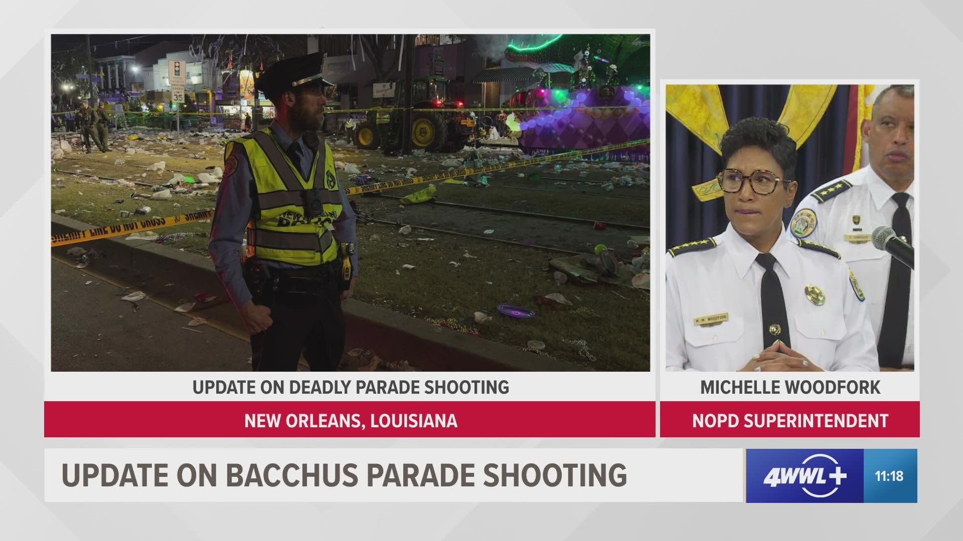 The Krewe of Bacchus parade was nearing the end of its journey when gunshots rang out on the New Orleans Mardi Gras parade route on Sunday.