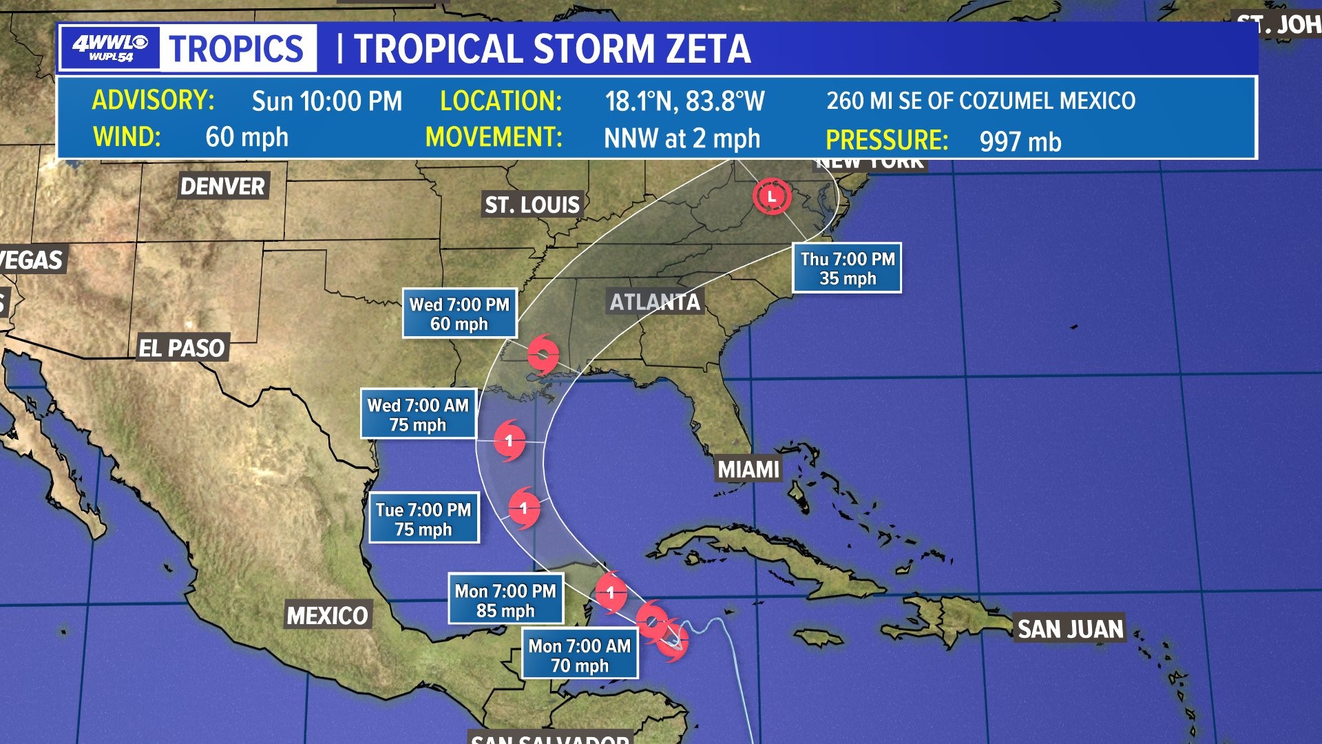 Tropical Storm Zeta is getting closer to the Gulf and it's bringing the possibility of showers and storm surge.