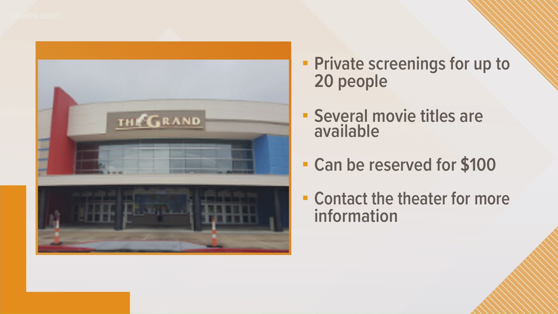 The Grand Theater in Slidell has not reopened yet, but there is a special offer for private screenings for you and your 19 closest friends.