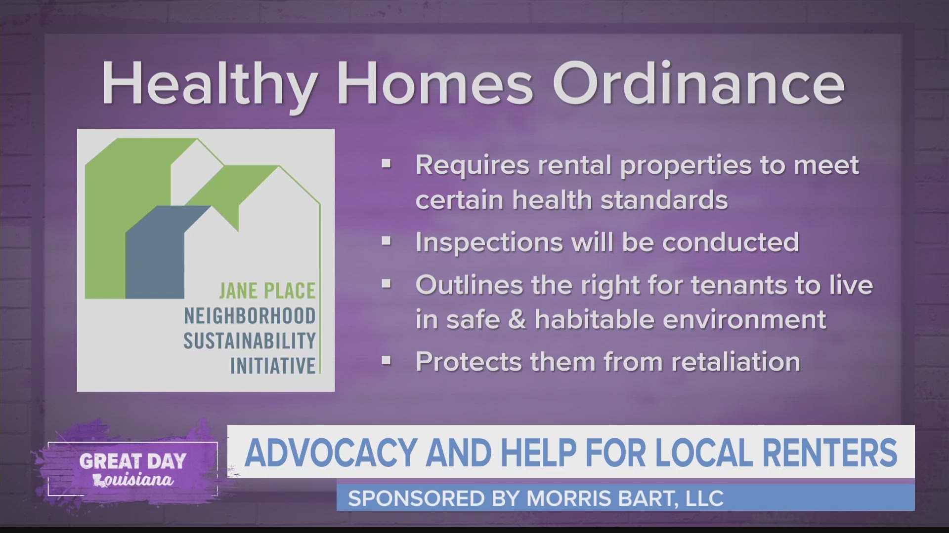 Morris Bart's Impact Give Back segment this month highlights the non-profit Jane Place that helps empower renters and creates sustainable neighborhoods.