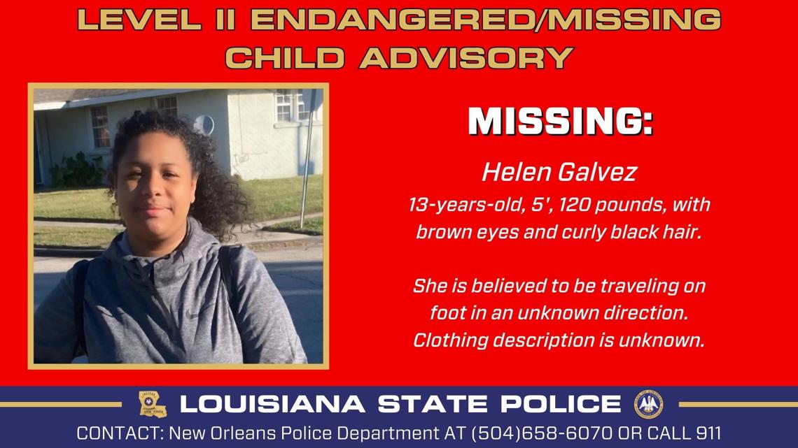 Missing child advisory issued for 13-year-old girl in New Orleans