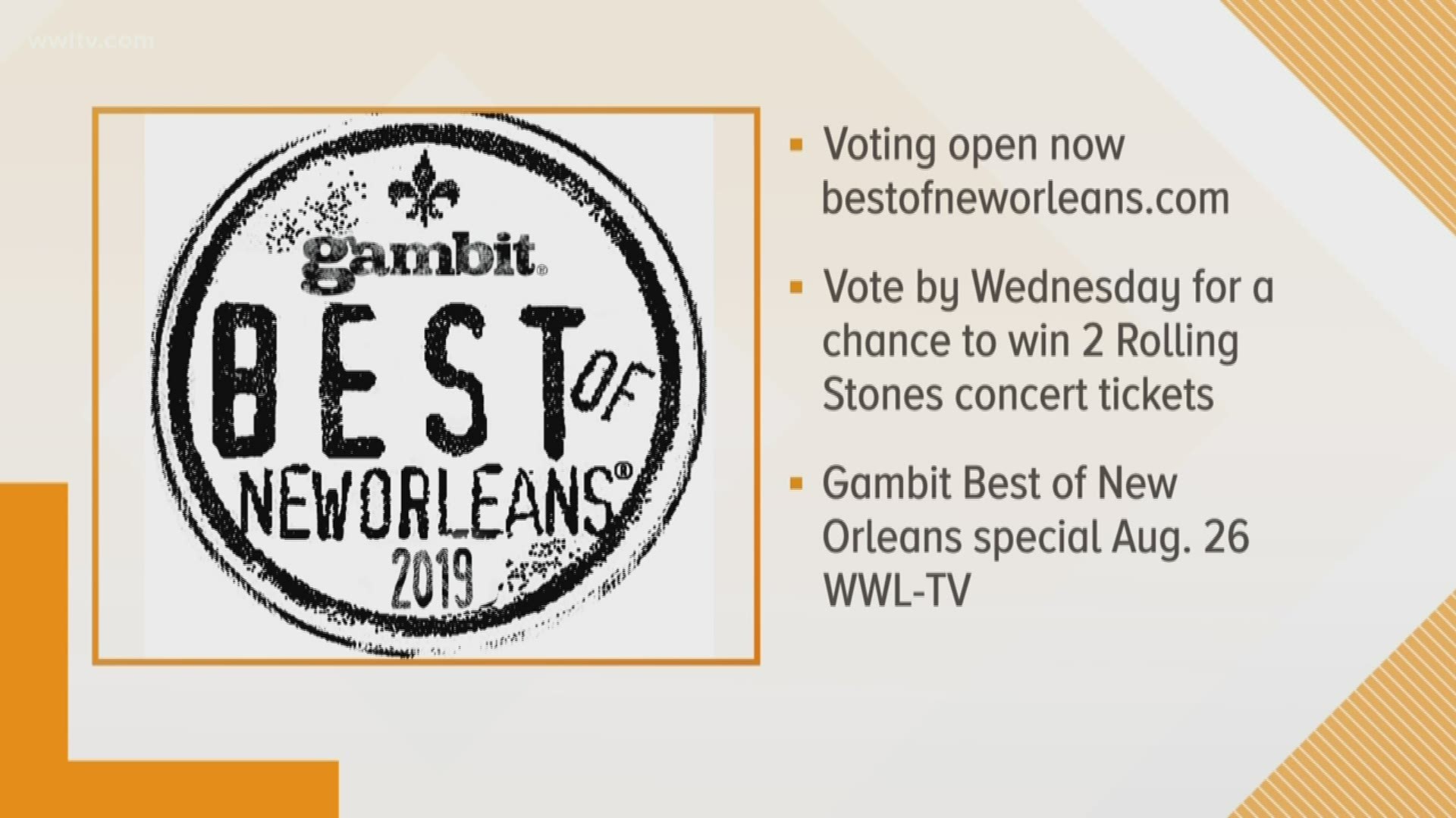 It's once again time for Gambit readers to weigh in on what they think is the best of New Orleans when it comes to restaurants, shopping, entertainment and more. You can cast your ballot now in the annual reader survey!