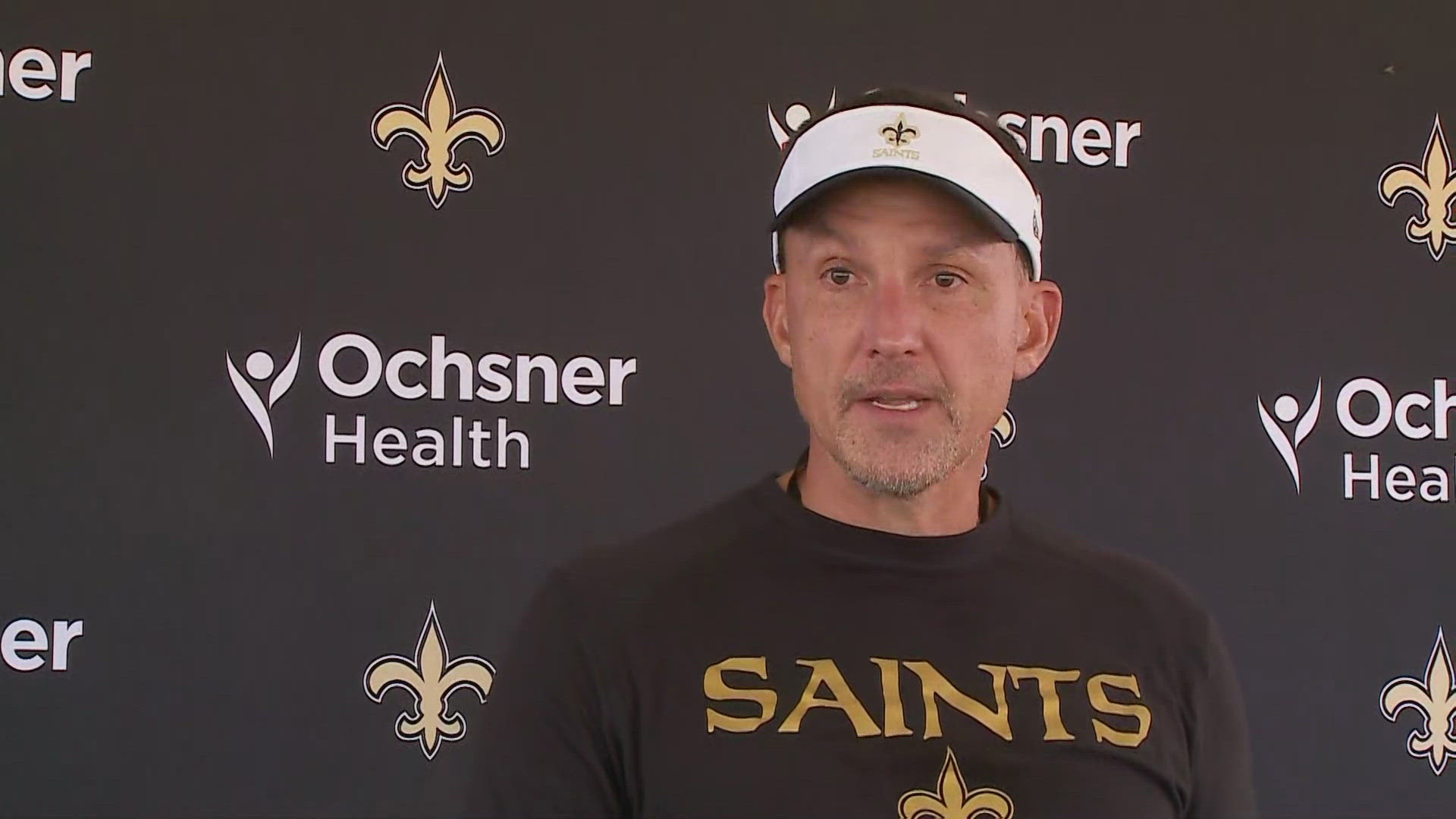 Saints head coach Dennis Allen addresses media post-practice on Day 4 of 2024 training camp at UC-Irvine in California.