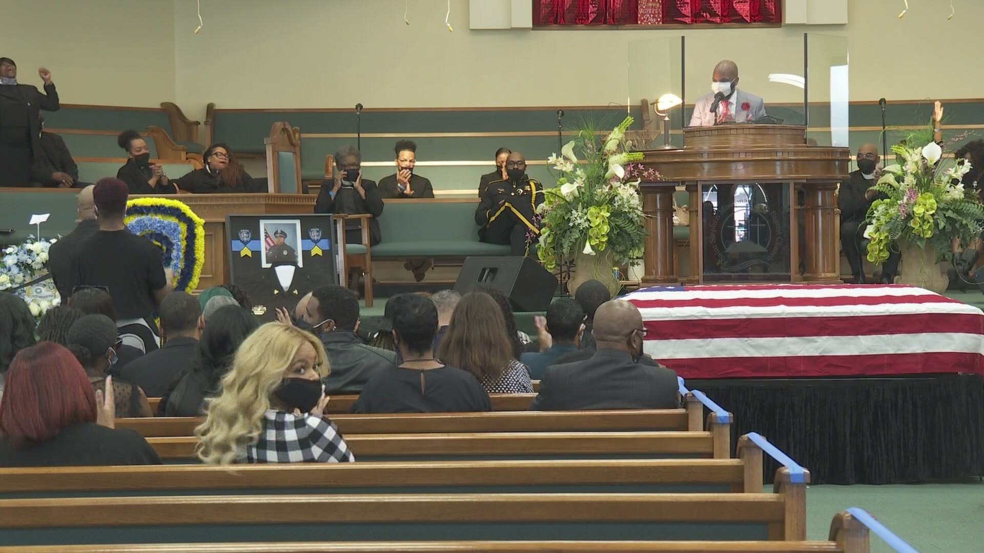 Family, friends and several police agencies celebrated the life of Martinus Mitchum, an officer who was shot and killed at a basketball game a week prior.