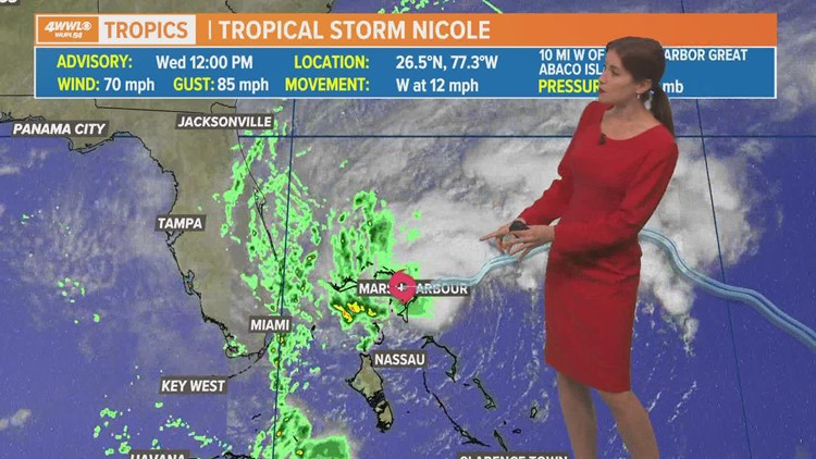 Wednesday noon update: Tropical Storm Nicole gets closer to Florida